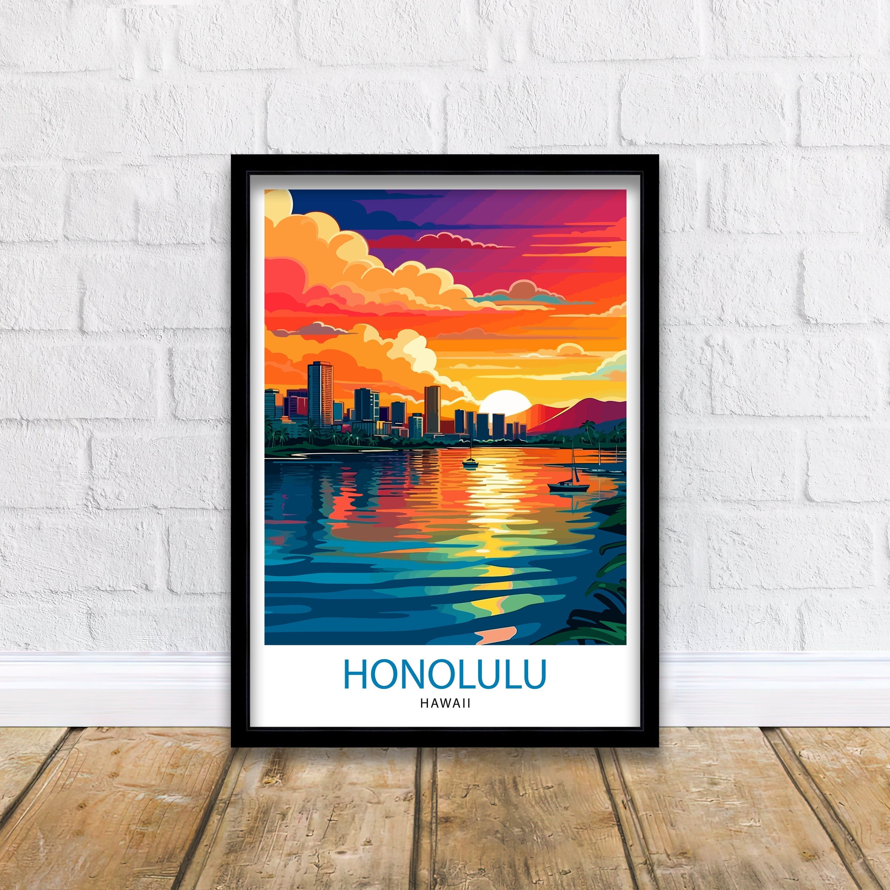 Honolulu, Hawaii Travel Print| Honolulu Wall Decor Honolulu Poster Hawaii Travel Prints Honolulu Art Print Honolulu Illustration Honolulu