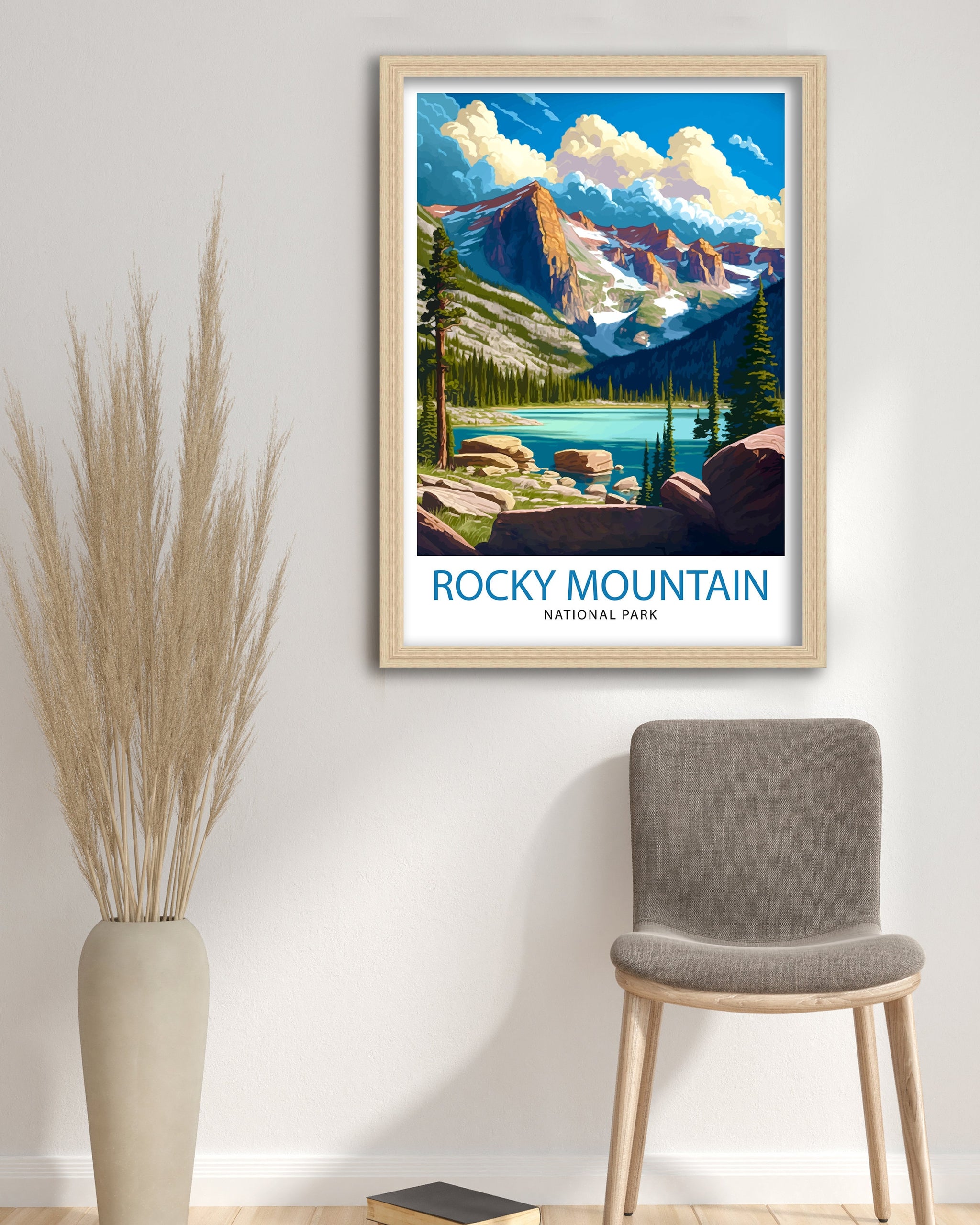 Rocky Mountain National Park Travel Poster Mountain Landscape Wall Art Nature Print Colorado Travel Decor Gift for Outdoor Enthusiasts