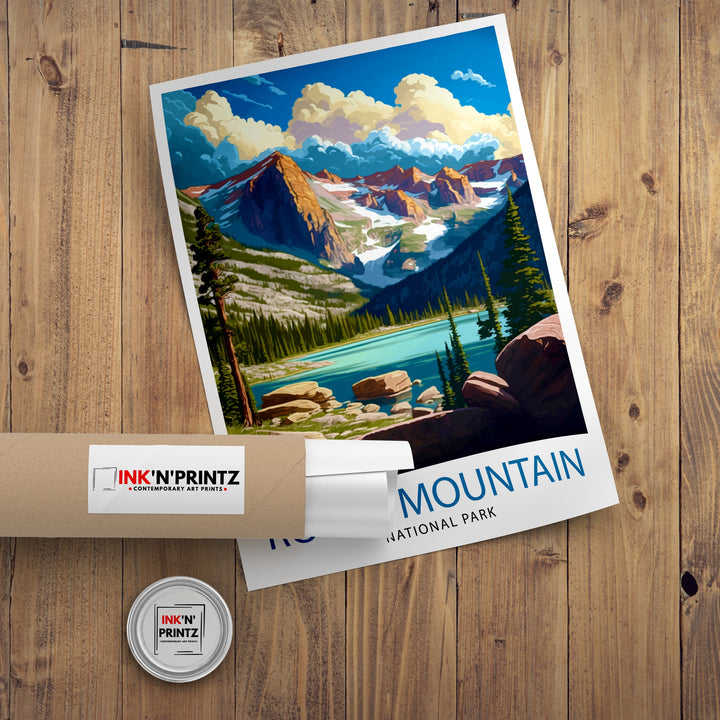 Rocky Mountain National Park Travel Poster Mountain Landscape Wall Art Nature Print Colorado Travel Decor Gift for Outdoor Enthusiasts