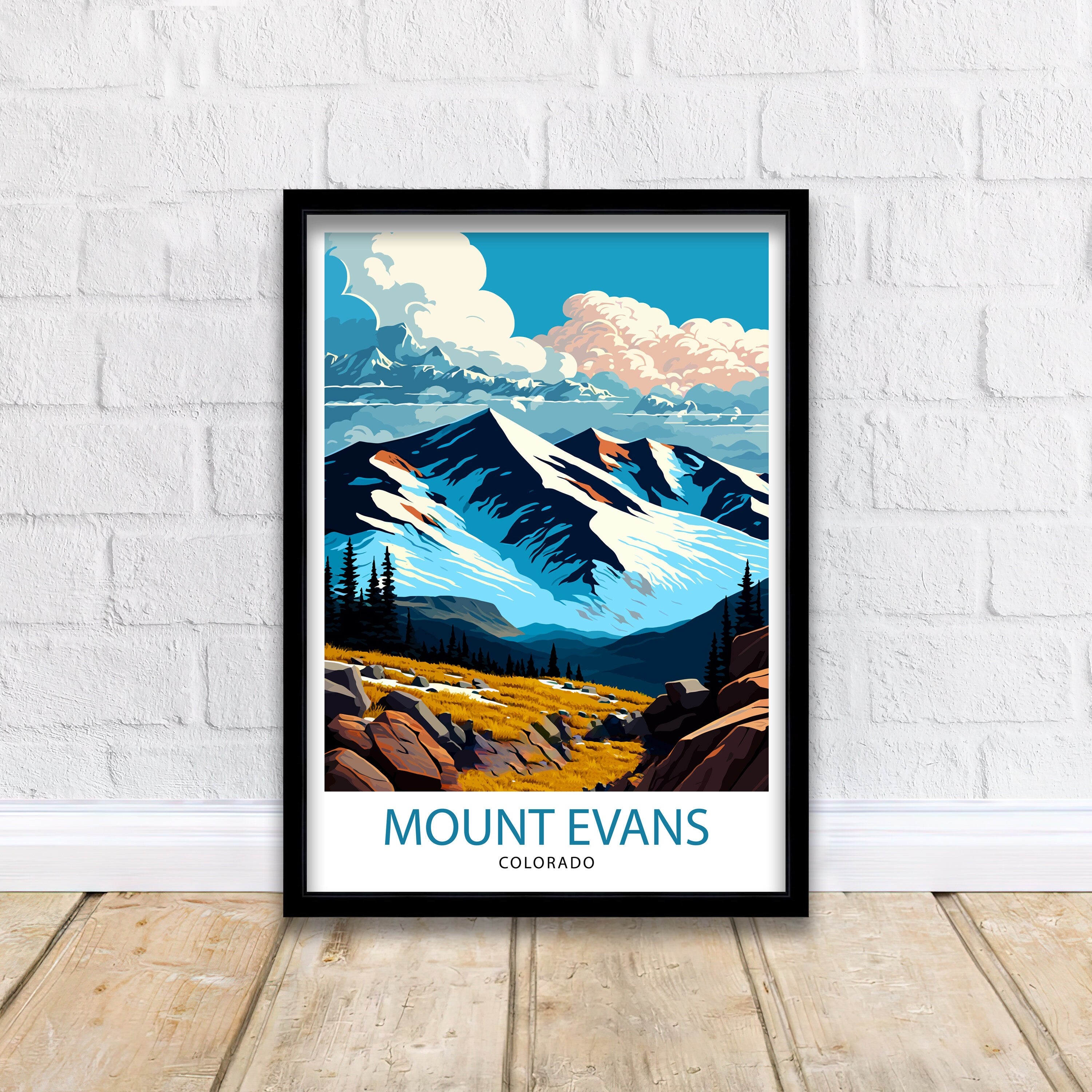 Mount Evans Colorado Travel Print Mountain Wall Decor Colorado Landscape Poster Rocky Mountain Travel Art Mount Evans Illustration Colorado