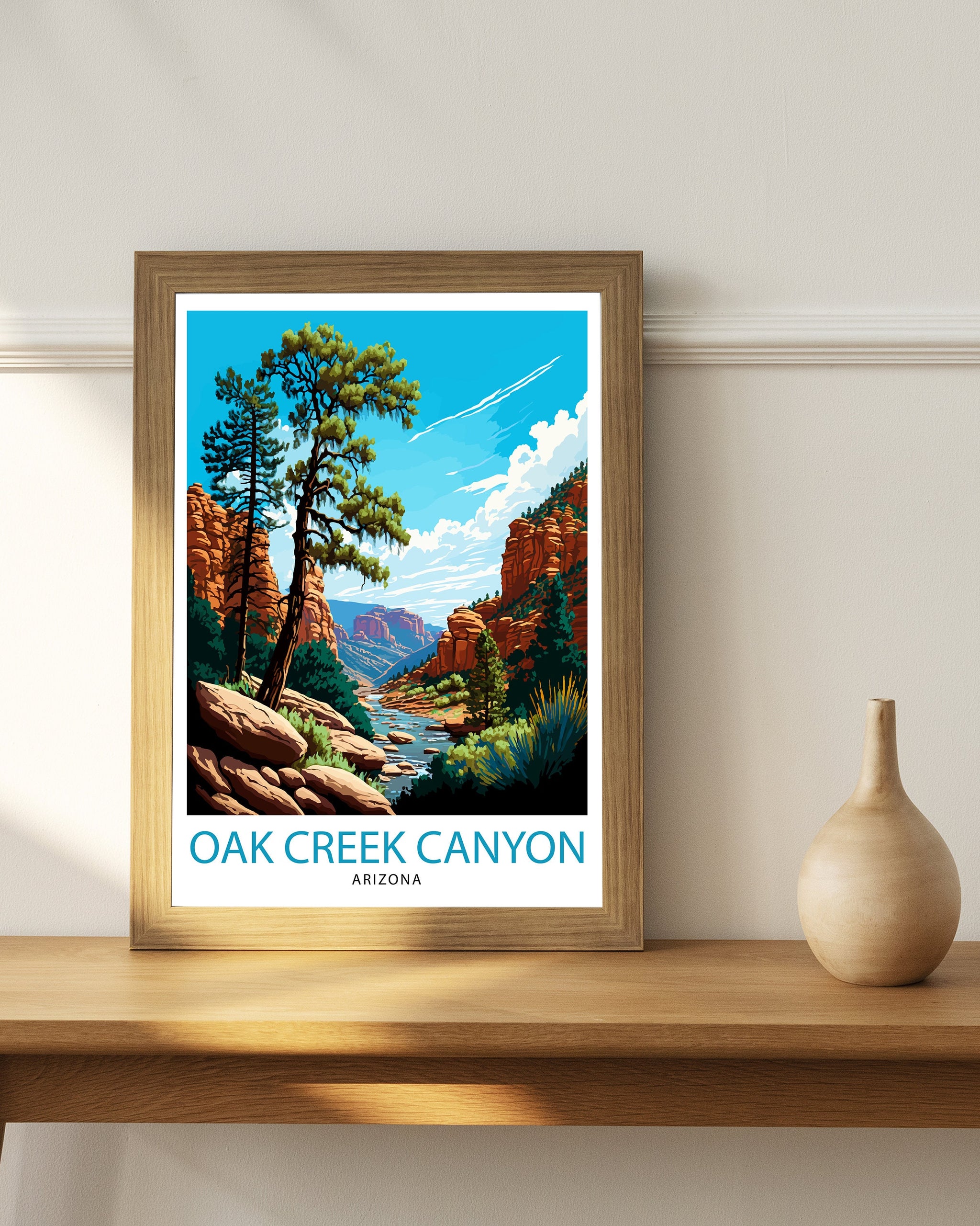 Oak Tree Canyon Arizona Travel Poster Desert Wall Decor Arizona Landscape Print Nature Art Print Southwestern Art - Arizona Wall Art