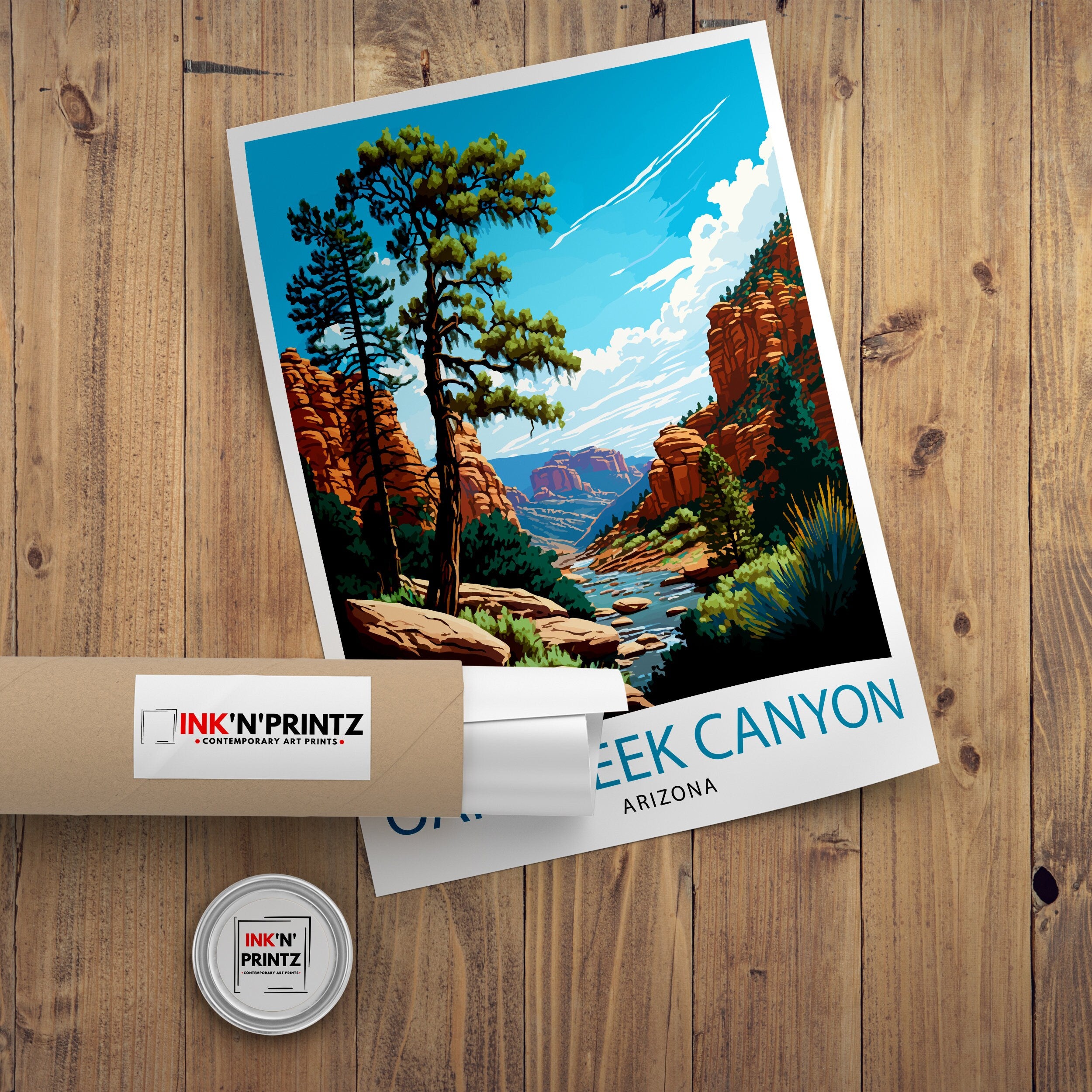 Oak Tree Canyon Arizona Travel Poster Desert Wall Decor Arizona Landscape Print Nature Art Print Southwestern Art - Arizona Wall Art