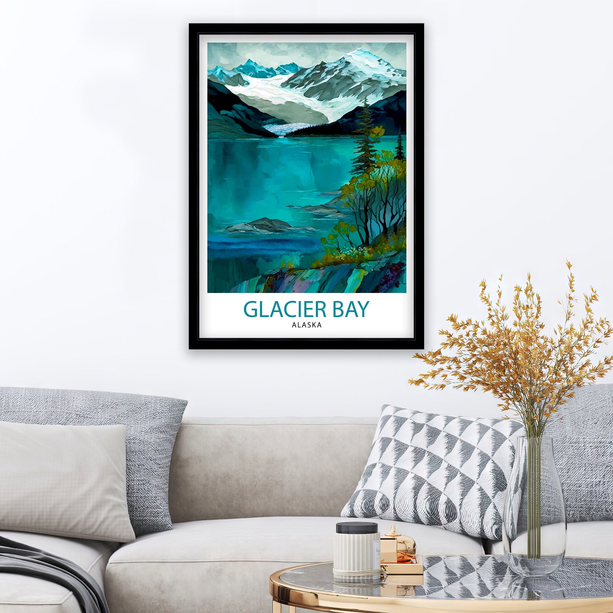 Glacier Bay Alaska Travel Print| Glacier Bay National Park Wall Art Alaska Travel Poster Glacier Bay Art Print Glacier Bay Illustration