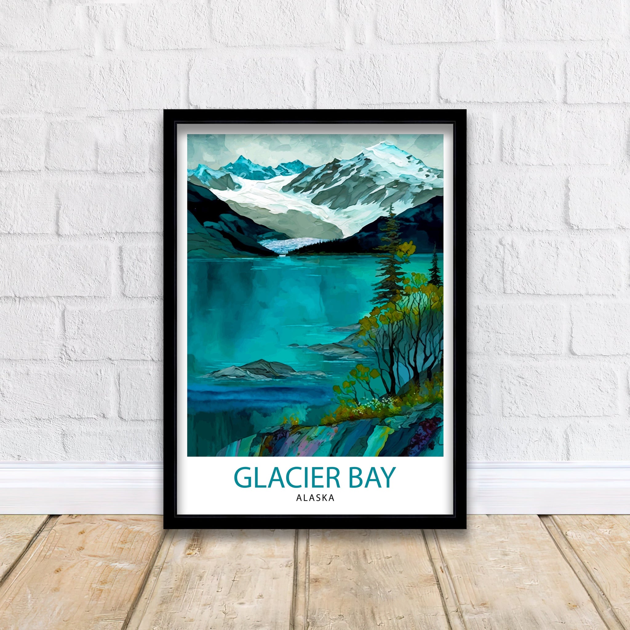 Glacier Bay Alaska Travel Print| Glacier Bay National Park Wall Art Alaska Travel Poster Glacier Bay Art Print Glacier Bay Illustration