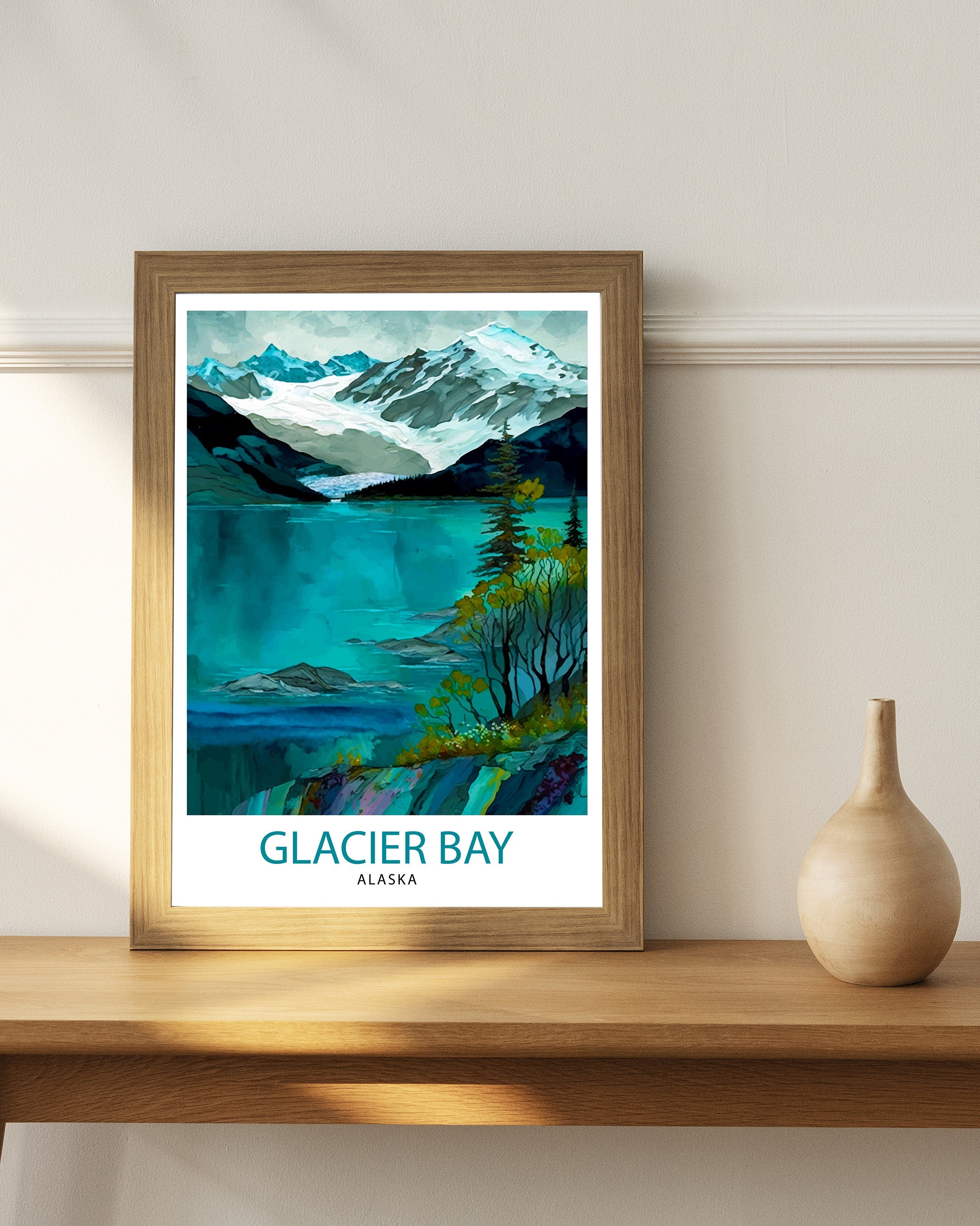 Glacier Bay Alaska Travel Print| Glacier Bay National Park Wall Art Alaska Travel Poster Glacier Bay Art Print Glacier Bay Illustration