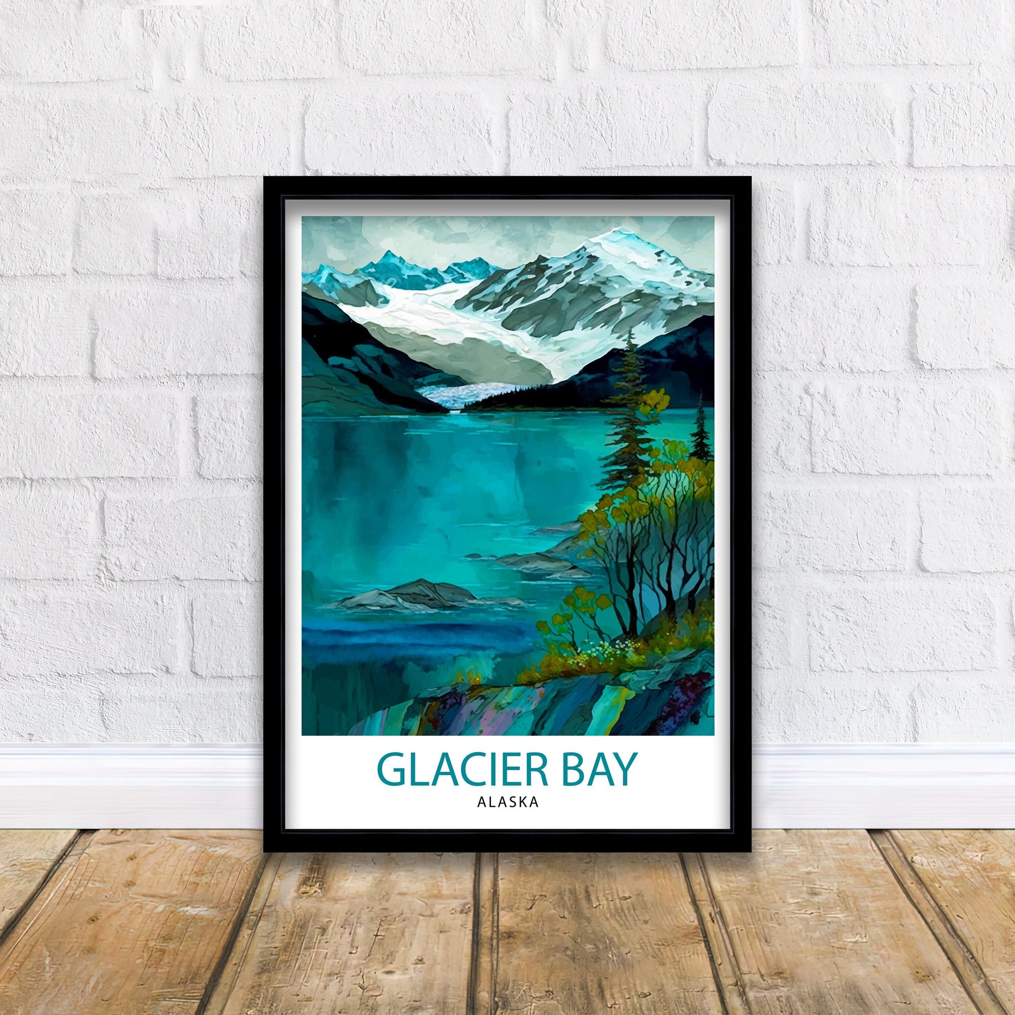 Glacier Bay Alaska Travel Print| Glacier Bay National Park Wall Art Alaska Travel Poster Glacier Bay Art Print Glacier Bay Illustration