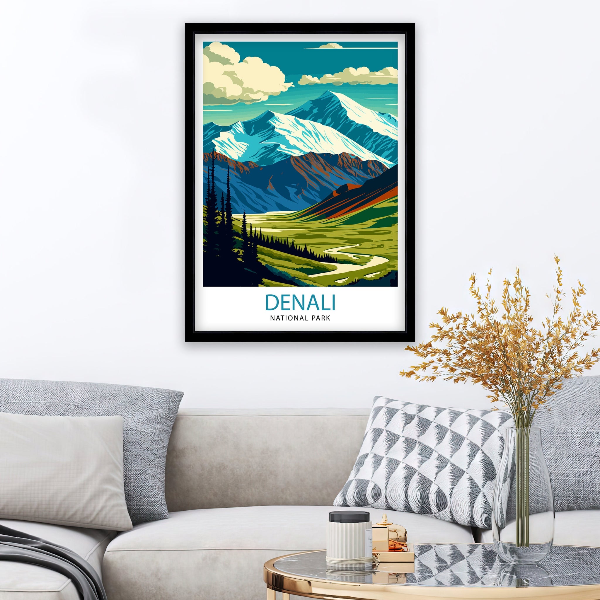 Denali National Park Alaska Travel Print Denali Wall Decor Denali Poster Alaska Travel Prints Denali Art Print Denali Illustration