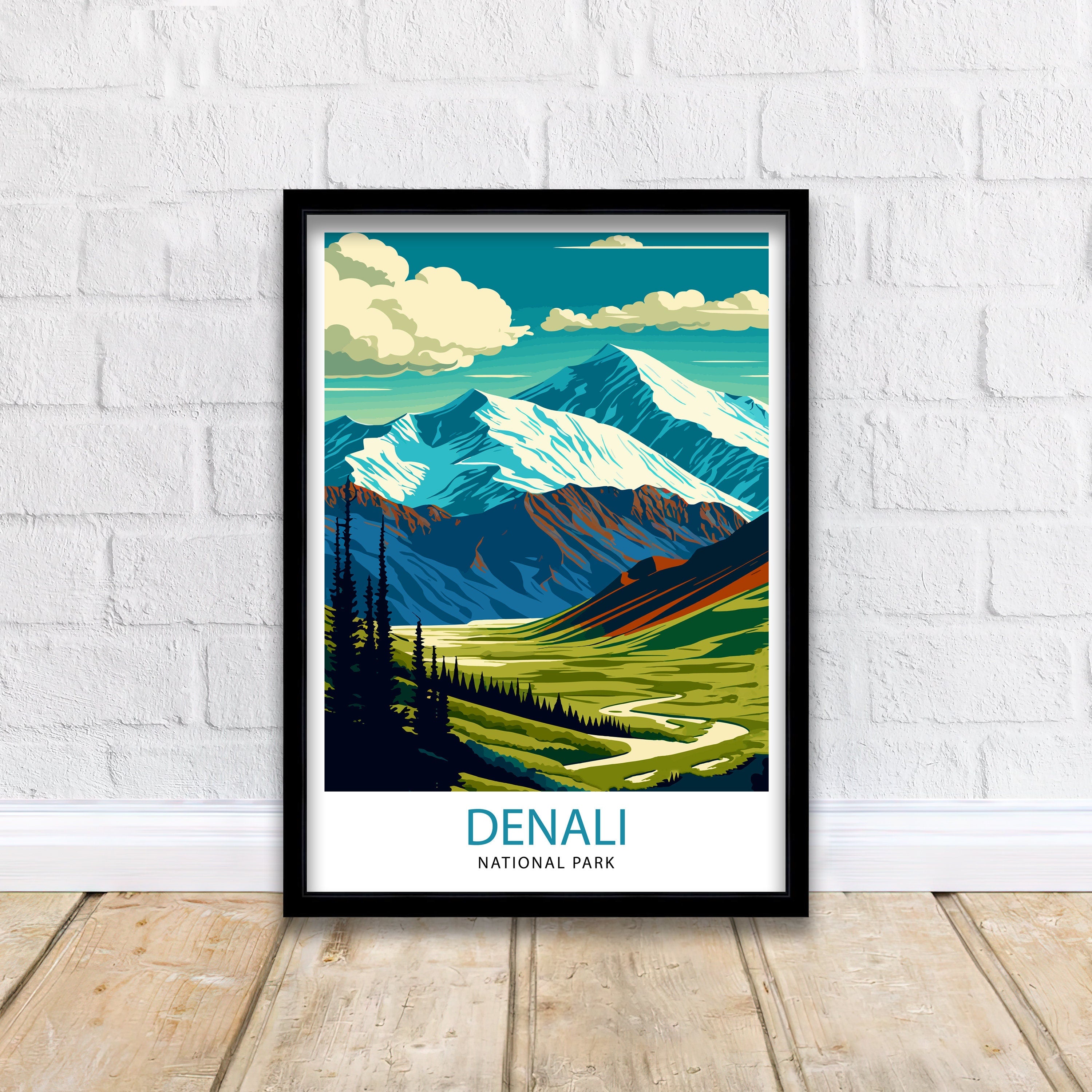 Denali National Park Alaska Travel Print Denali Wall Decor Denali Poster Alaska Travel Prints Denali Art Print Denali Illustration