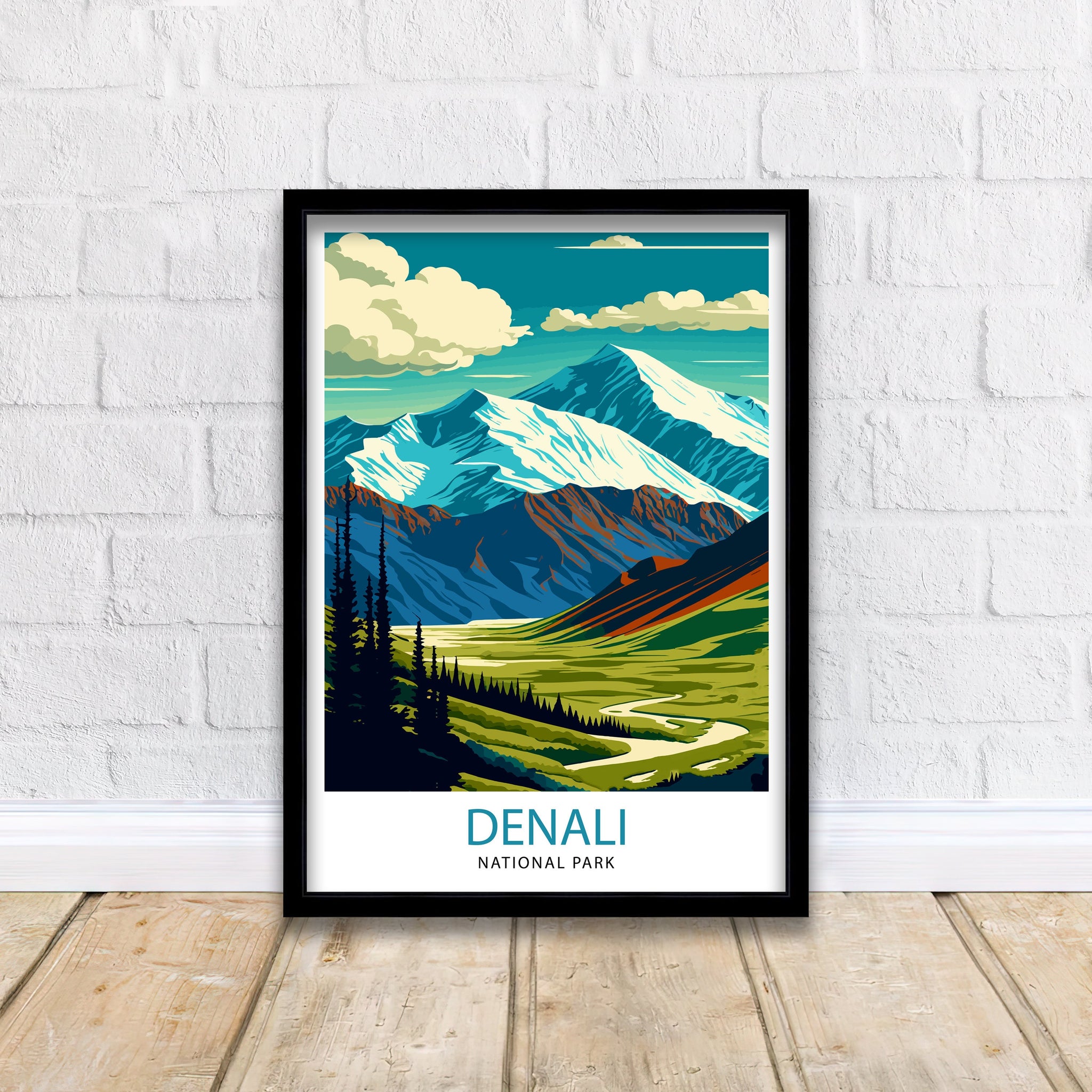 Denali National Park Alaska Travel Print Denali Wall Decor Denali Poster Alaska Travel Prints Denali Art Print Denali Illustration