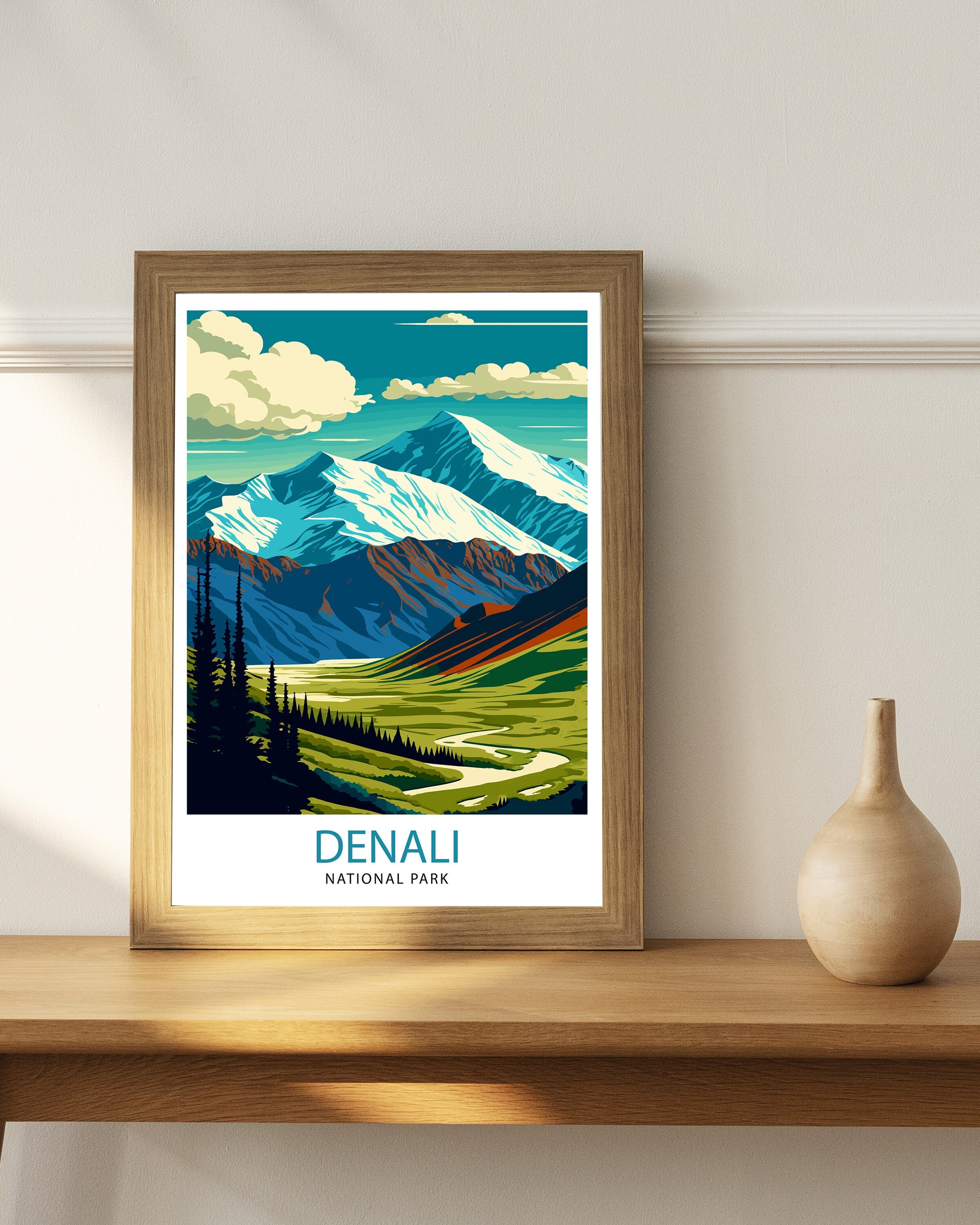 Denali National Park Alaska Travel Print Denali Wall Decor Denali Poster Alaska Travel Prints Denali Art Print Denali Illustration