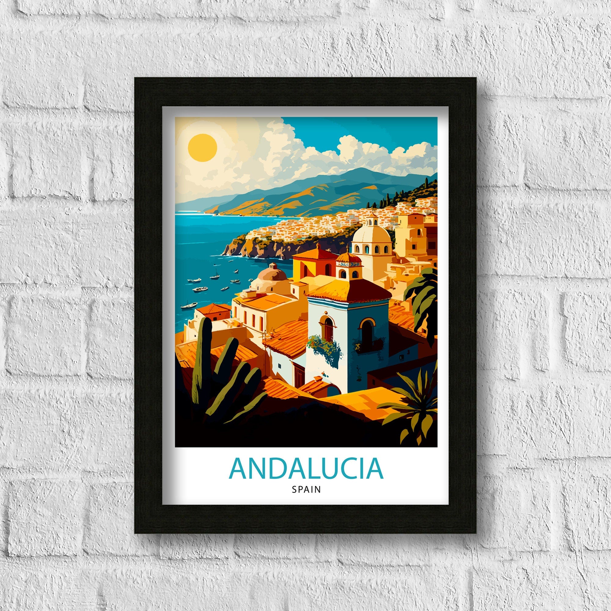 Andalucia Spain Travel Print, Coastal Cityscape Art