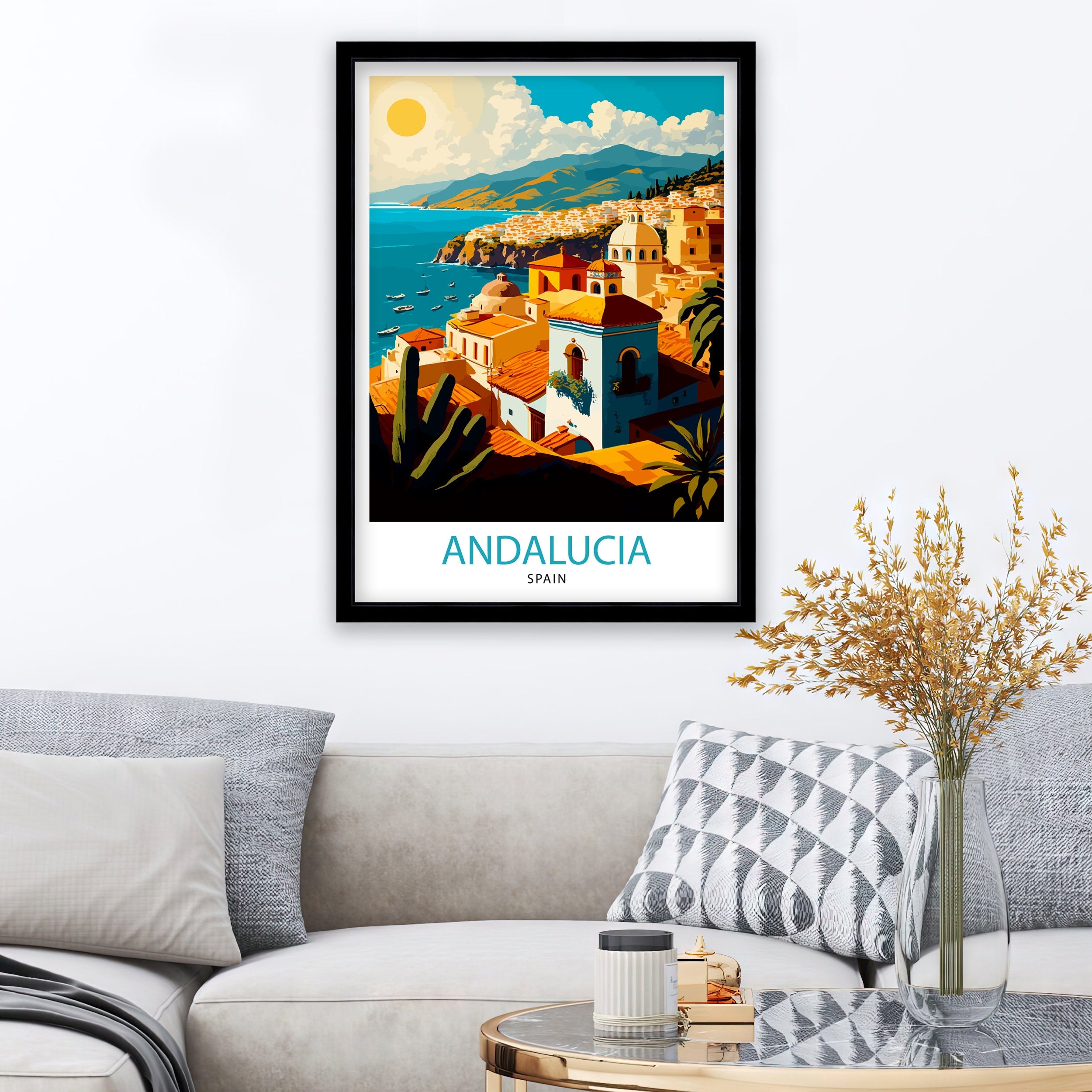 Andalucia Spain Travel Print, Coastal Cityscape Art