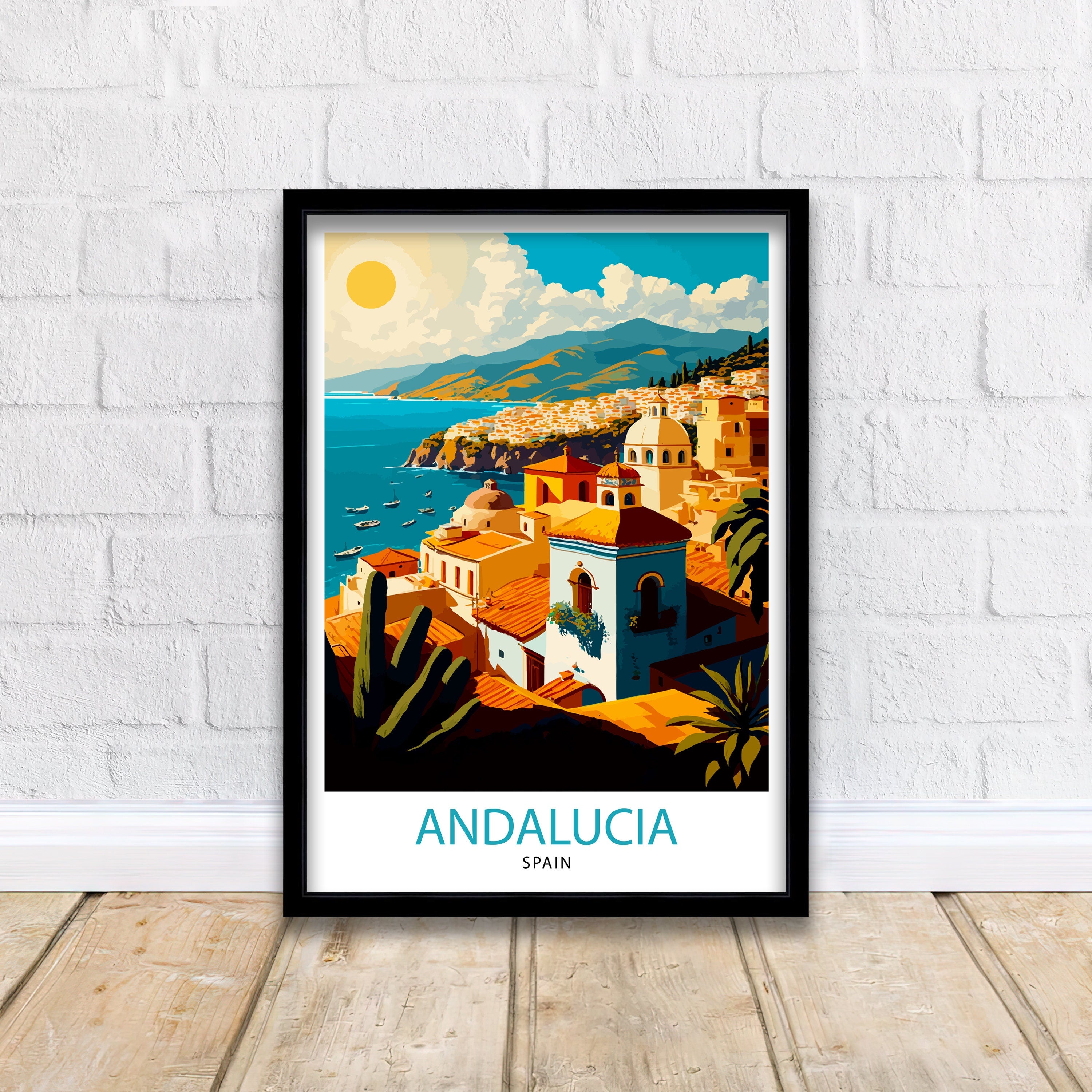 Andalucia Spain Travel Print, Coastal Cityscape Art