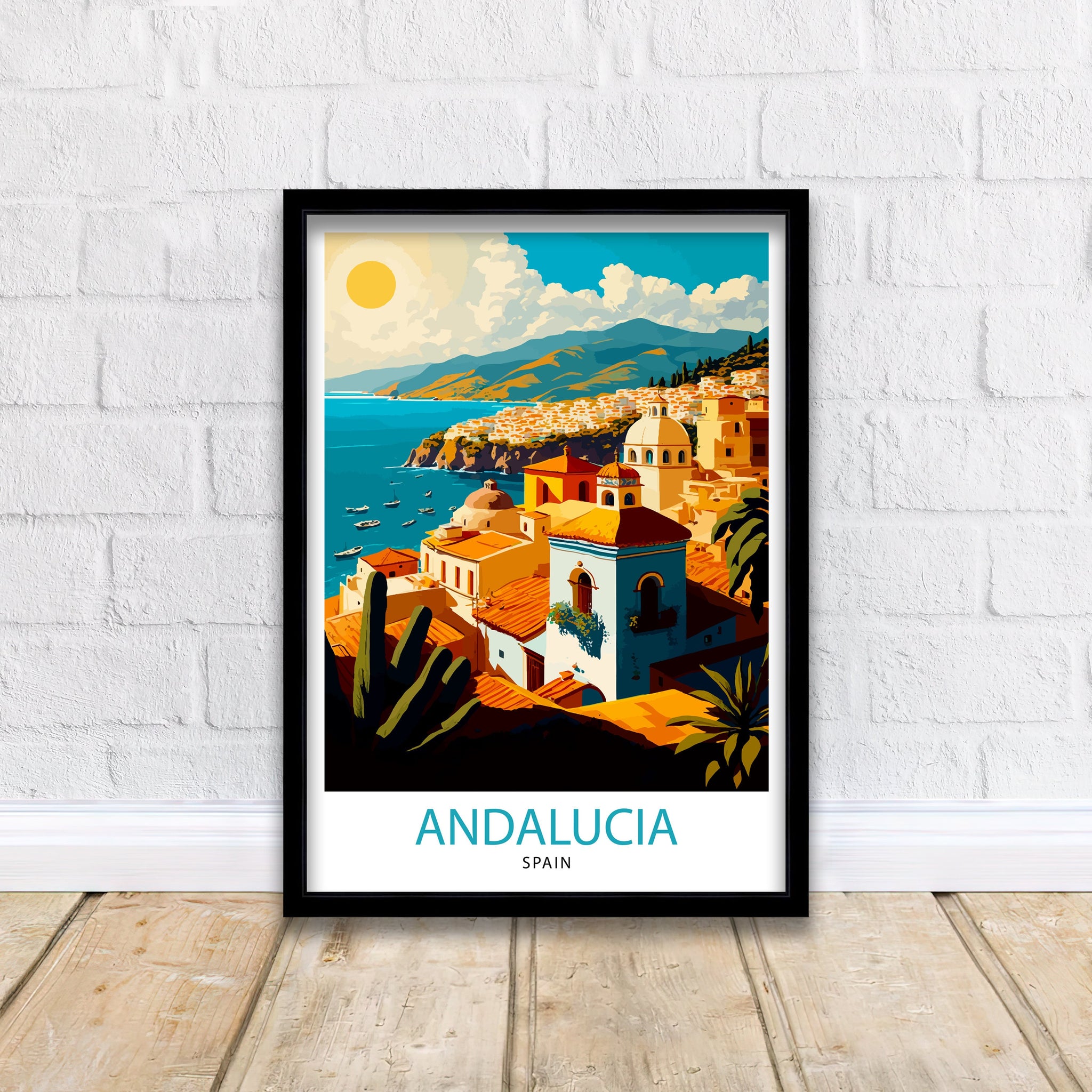 Andalucia Spain Travel Print, Coastal Cityscape Art