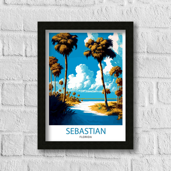 Sebastian Florida Travel Poster|, Coastal Wall Art, Beach Decor, Florida Landscape Poster, Tropical Home Decor