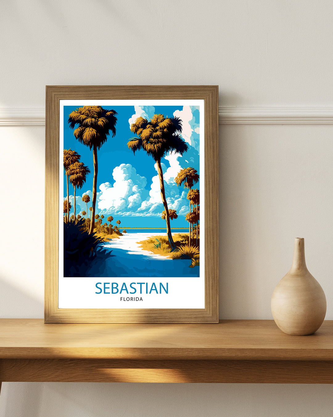 Sebastian Florida Travel Poster|, Coastal Wall Art, Beach Decor, Florida Landscape Poster, Tropical Home Decor