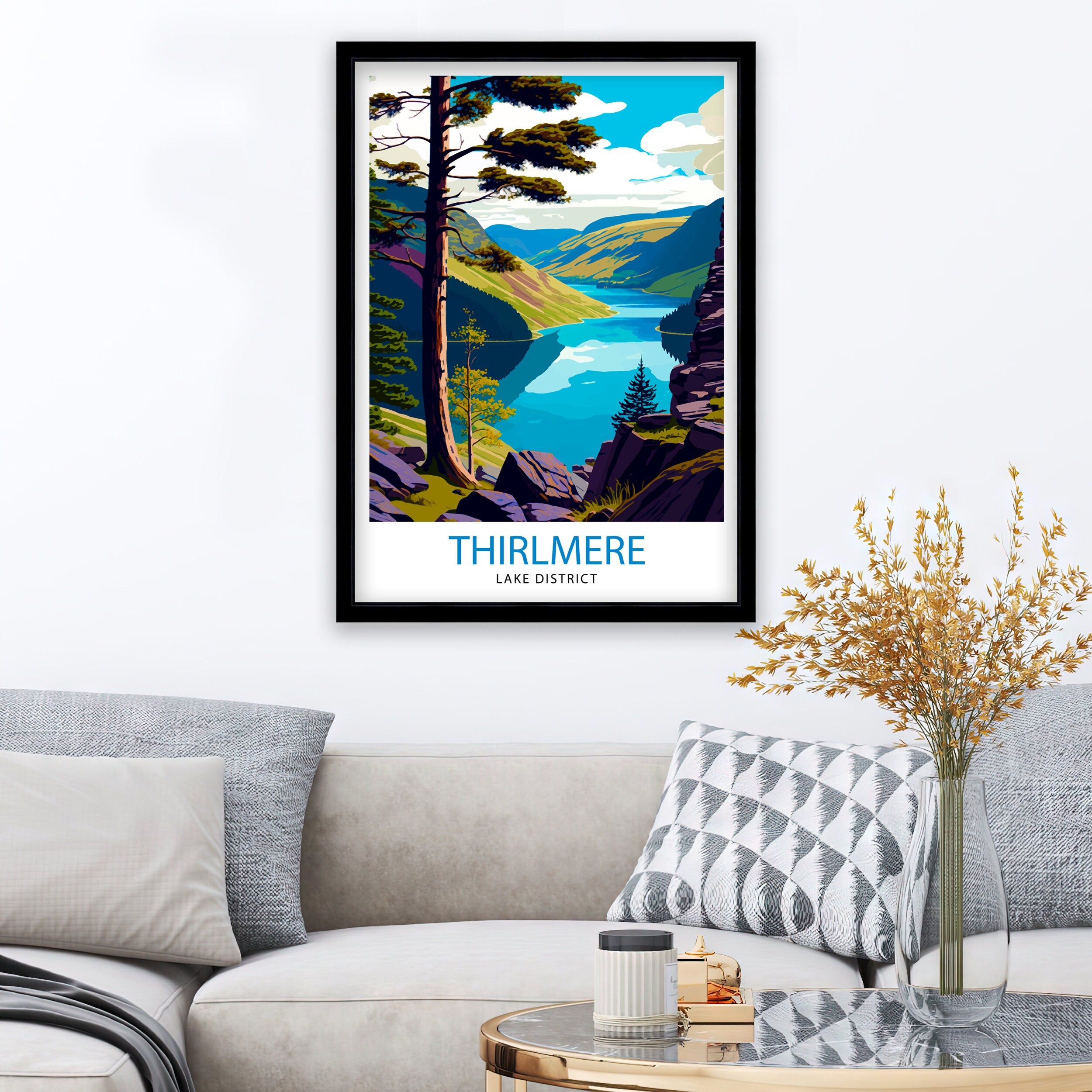 Thirlmere Lake District Travel Print Lake District Wall Decor Lake District Home Living Decor, Thirlmere Illustration Travel Poster Gift