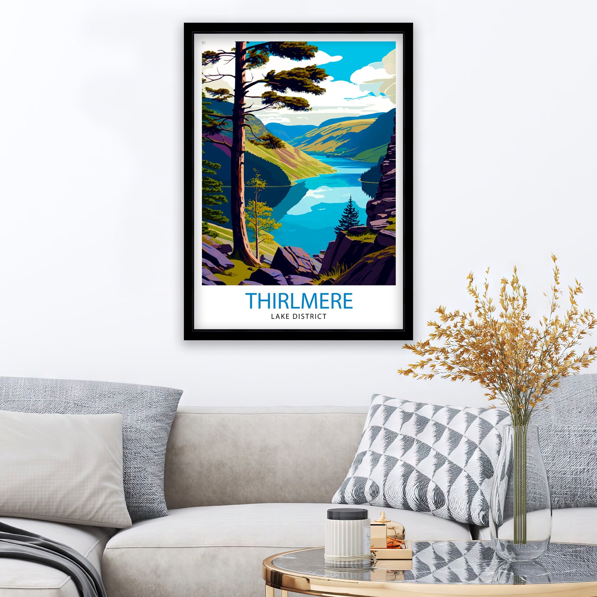 Thirlmere Lake District Travel Print Lake District Wall Decor Lake District Home Living Decor, Thirlmere Illustration Travel Poster Gift