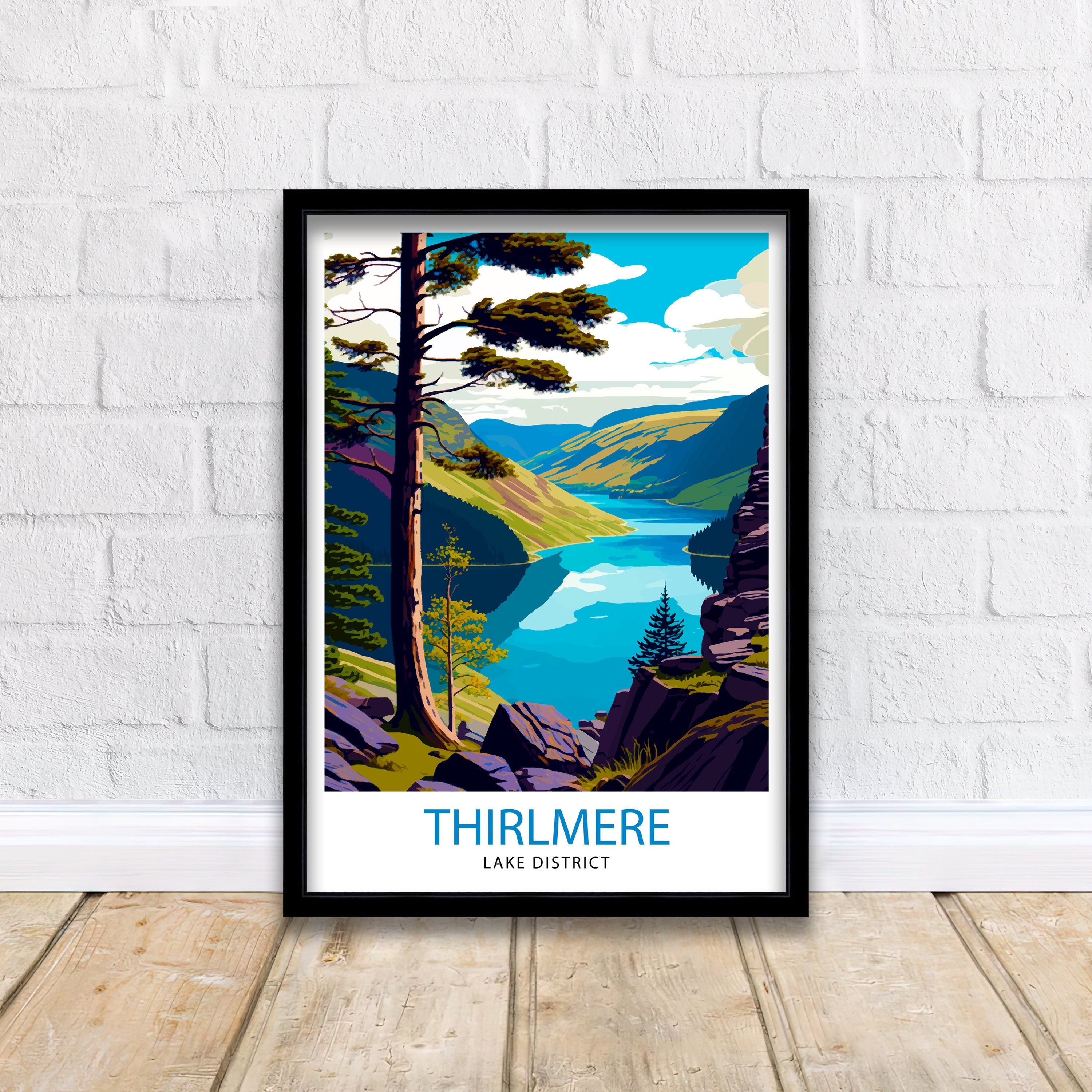 Thirlmere Lake District Travel Print Lake District Wall Decor Lake District Home Living Decor, Thirlmere Illustration Travel Poster Gift