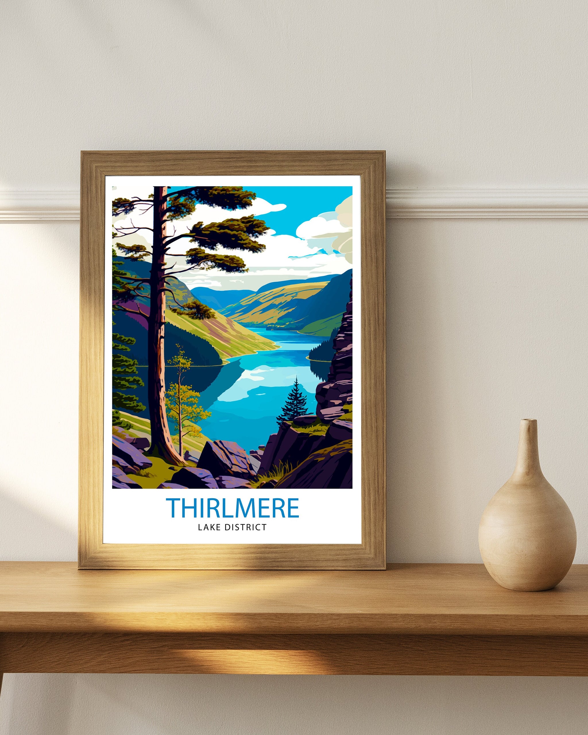 Thirlmere Lake District Travel Print Lake District Wall Decor Lake District Home Living Decor, Thirlmere Illustration Travel Poster Gift