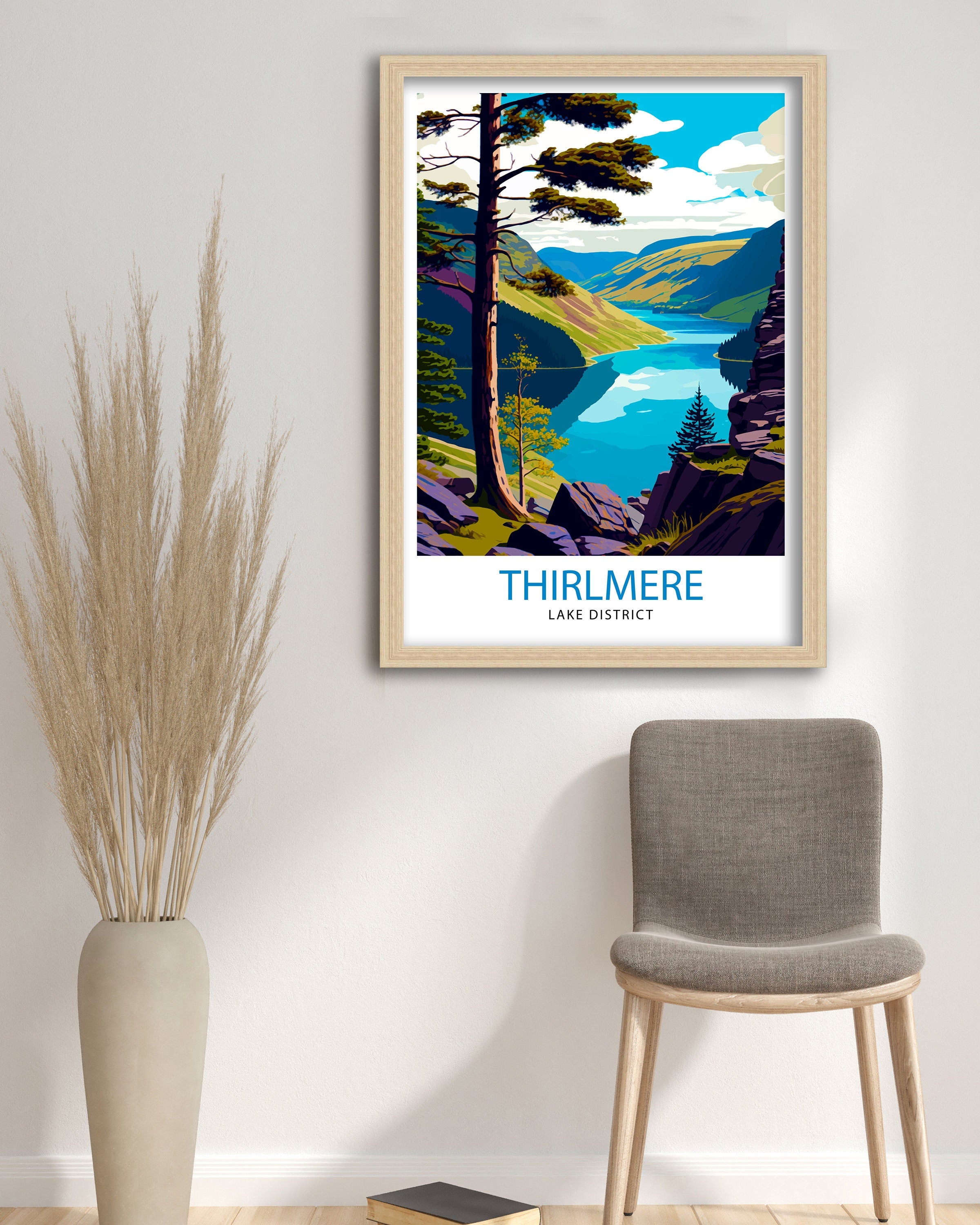 Thirlmere Lake District Travel Print Lake District Wall Decor Lake District Home Living Decor, Thirlmere Illustration Travel Poster Gift