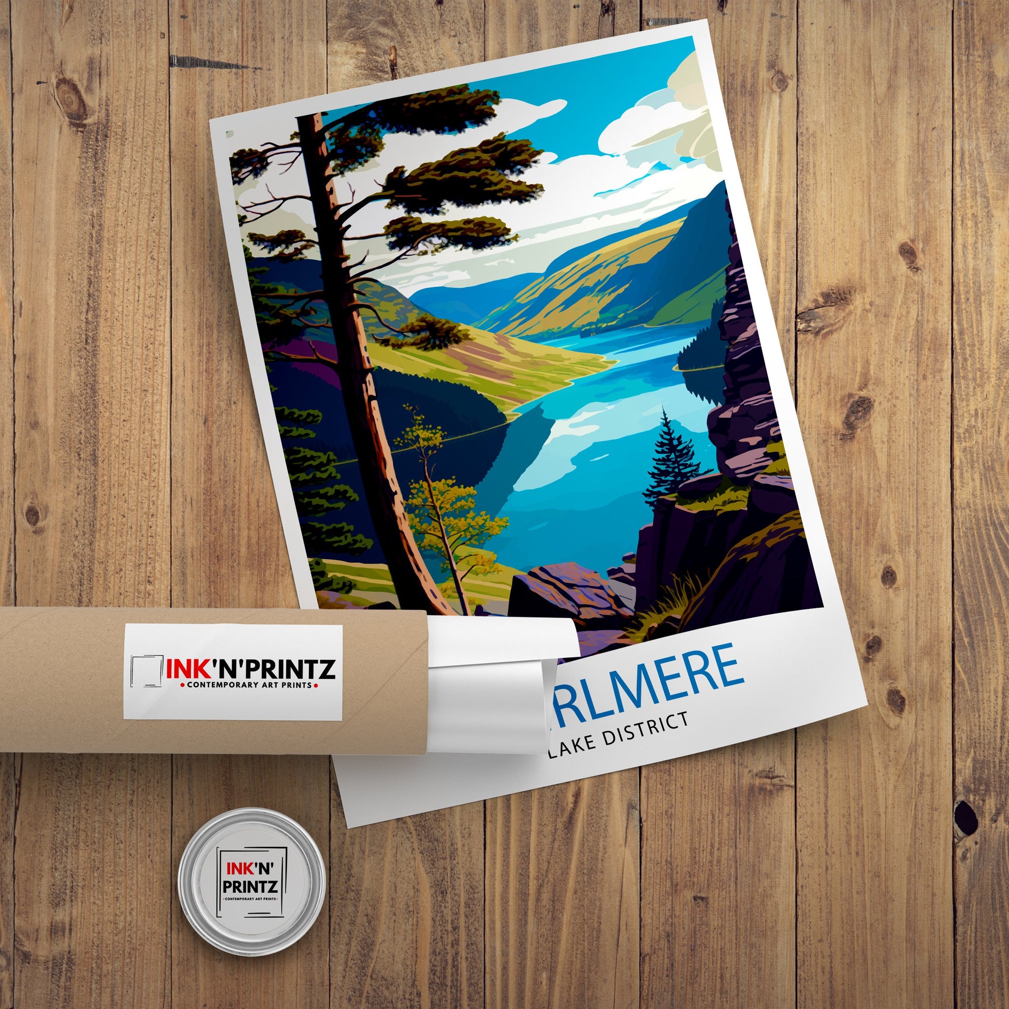 Thirlmere Lake District Travel Print Lake District Wall Decor Lake District Home Living Decor, Thirlmere Illustration Travel Poster Gift