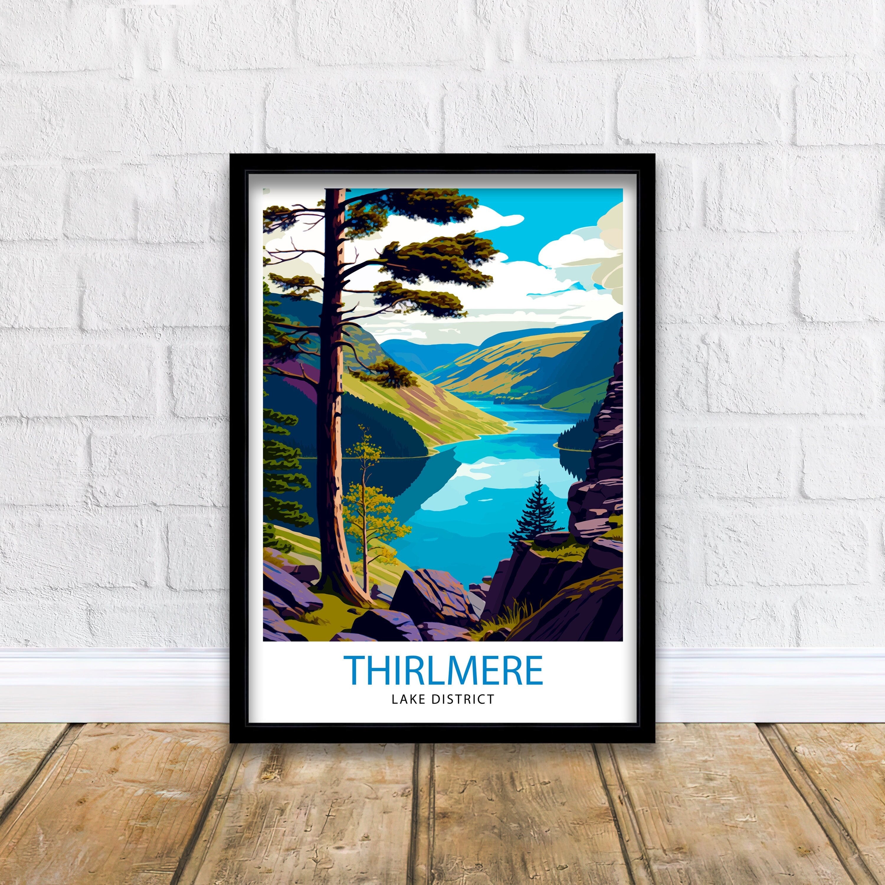 Thirlmere Lake District Travel Print Lake District Wall Decor Lake District Home Living Decor, Thirlmere Illustration Travel Poster Gift