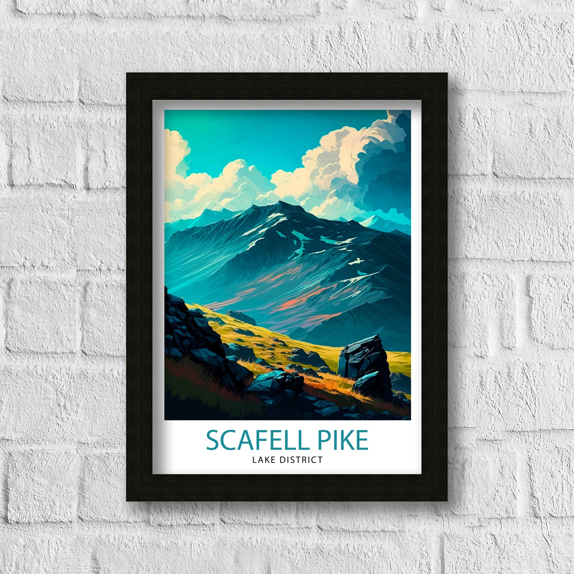 Scafell Pike Lake District Travel Print Lake District Wall Decor Lake District Home Living Decor Scafell Pike Illustration Travel Poster