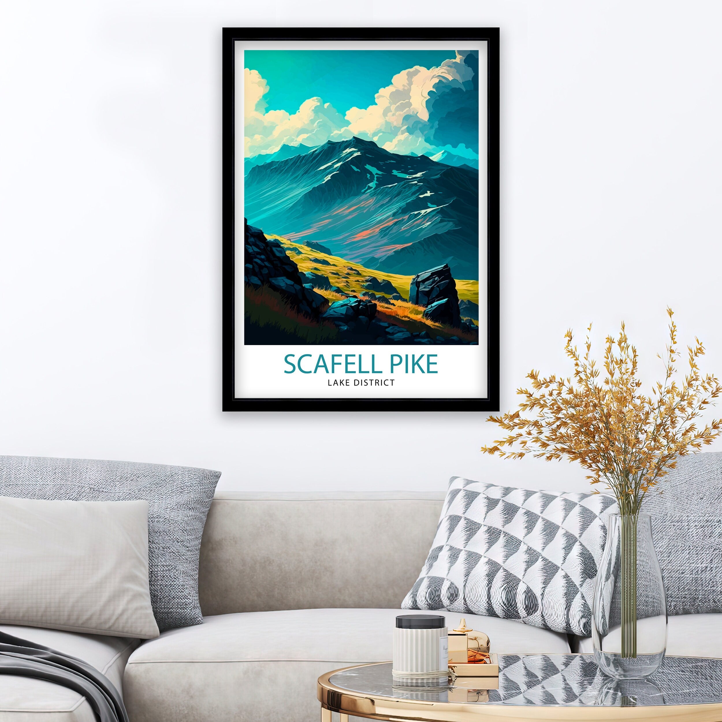 Scafell Pike Lake District Travel Print Lake District Wall Decor Lake District Home Living Decor Scafell Pike Illustration Travel Poster