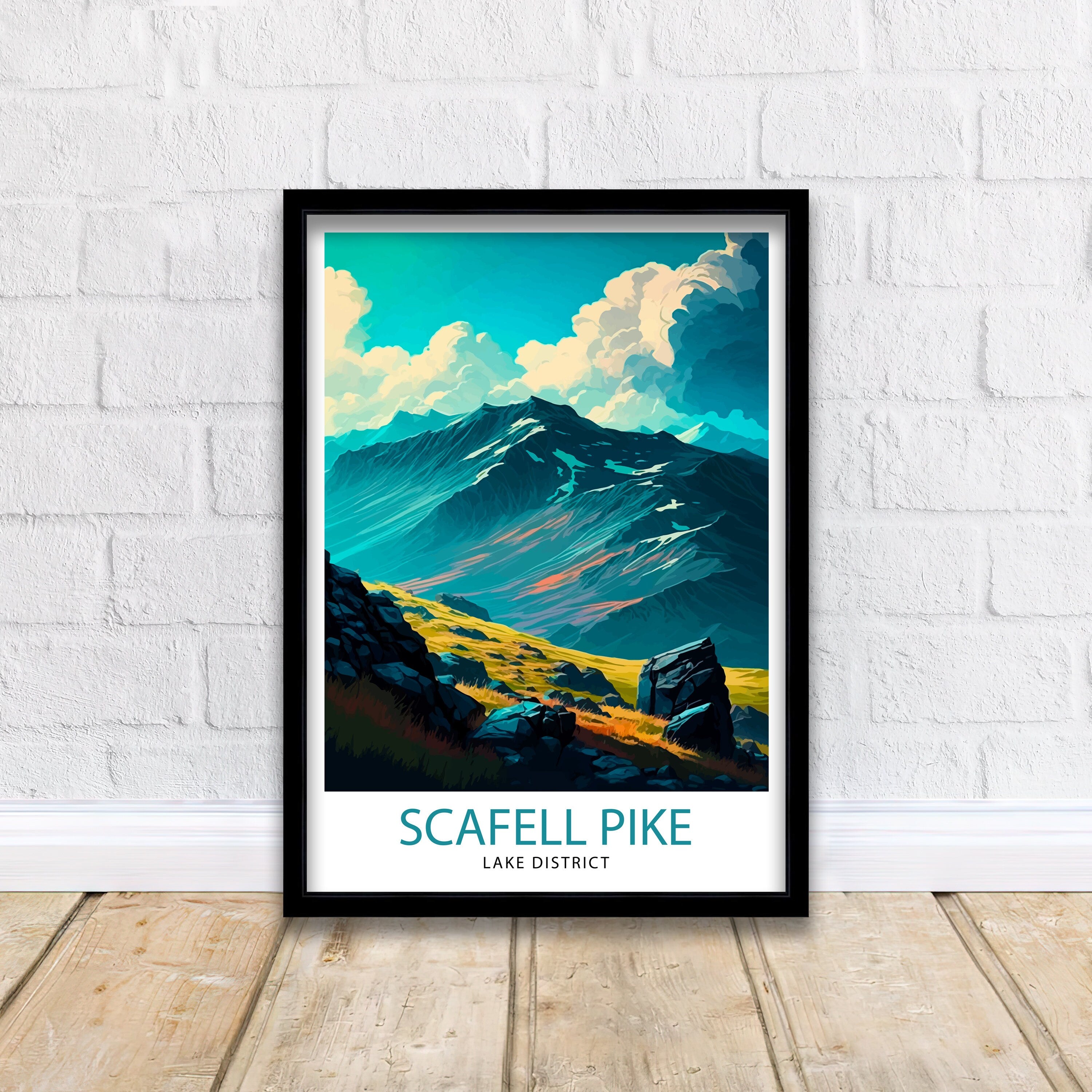 Scafell Pike Lake District Travel Print Lake District Wall Decor Lake District Home Living Decor Scafell Pike Illustration Travel Poster