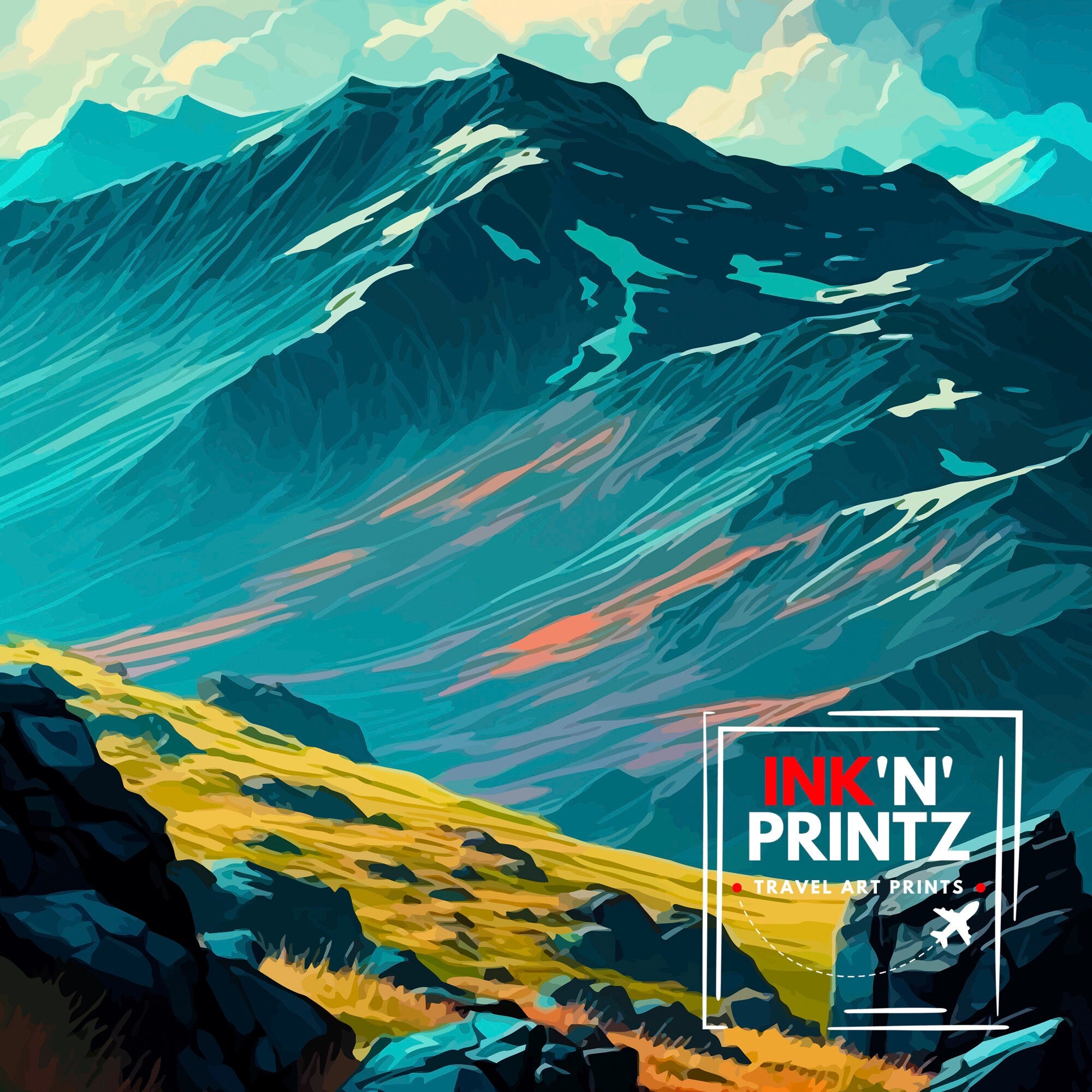 Scafell Pike Lake District Travel Print Lake District Wall Decor Lake District Home Living Decor Scafell Pike Illustration Travel Poster