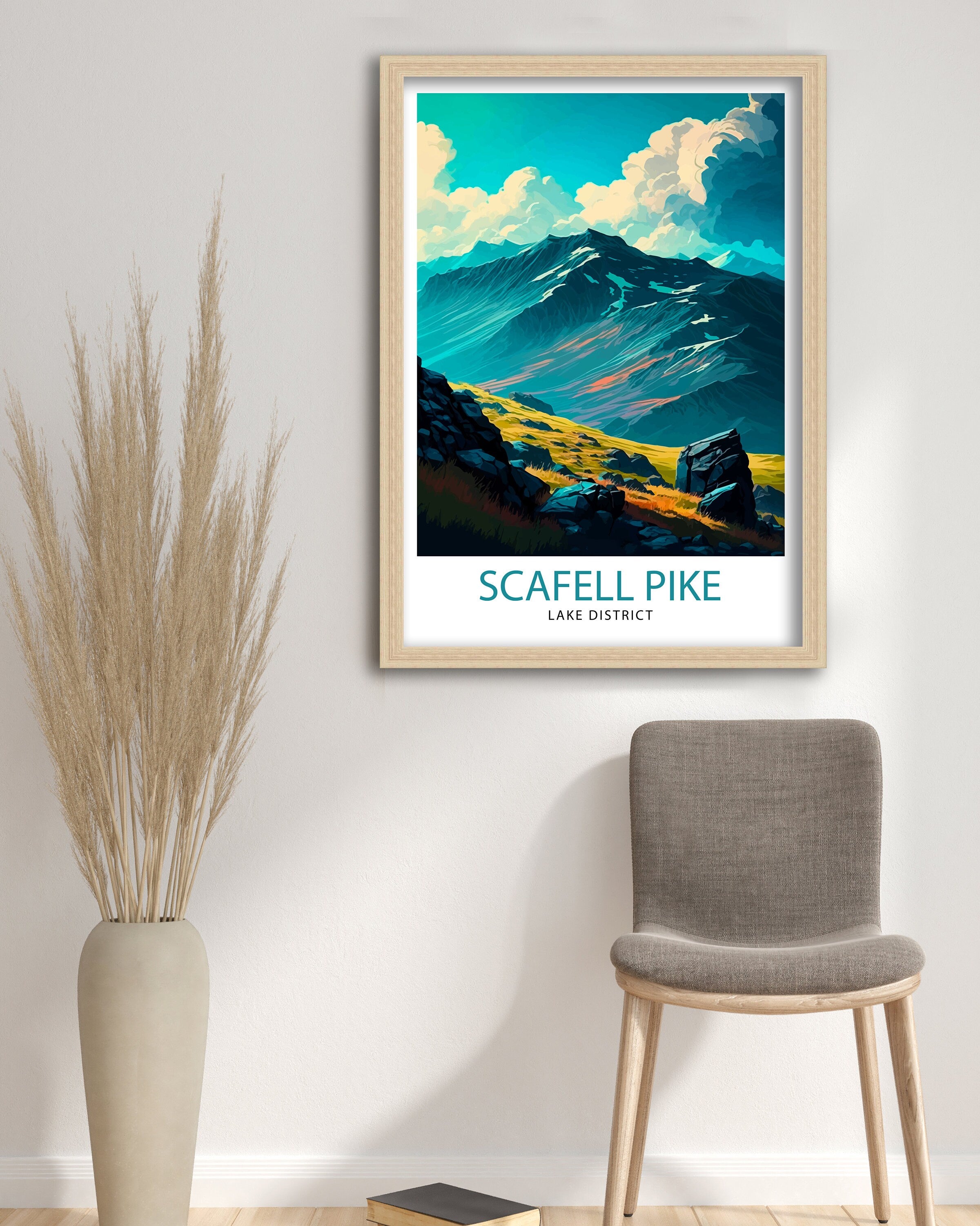 Scafell Pike Lake District Travel Print Lake District Wall Decor Lake District Home Living Decor Scafell Pike Illustration Travel Poster