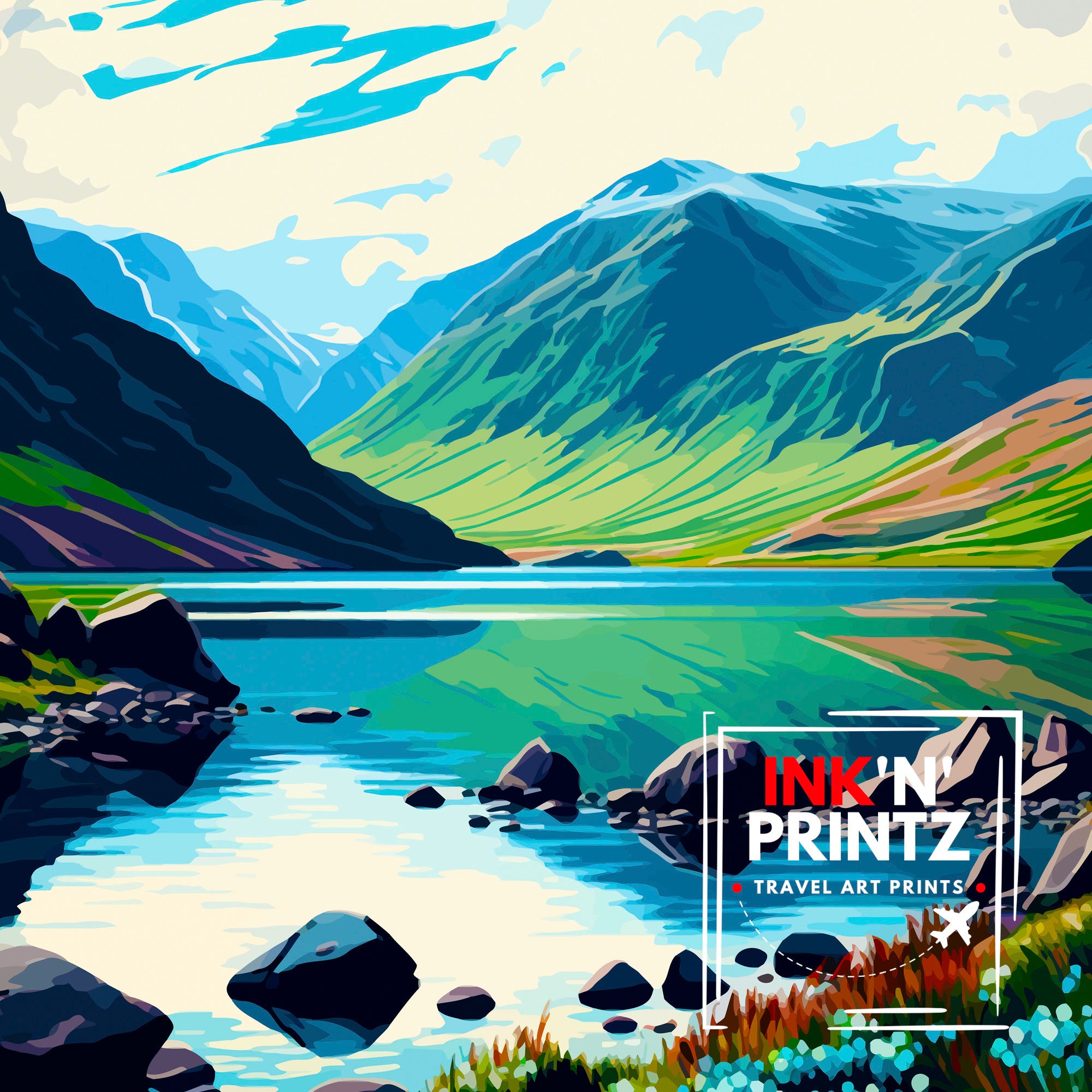 Ennerdale Water Lake District Travel Print Lake District Wall Decor Lake District Home Living Decor Ennerdale Water Illustration Travel