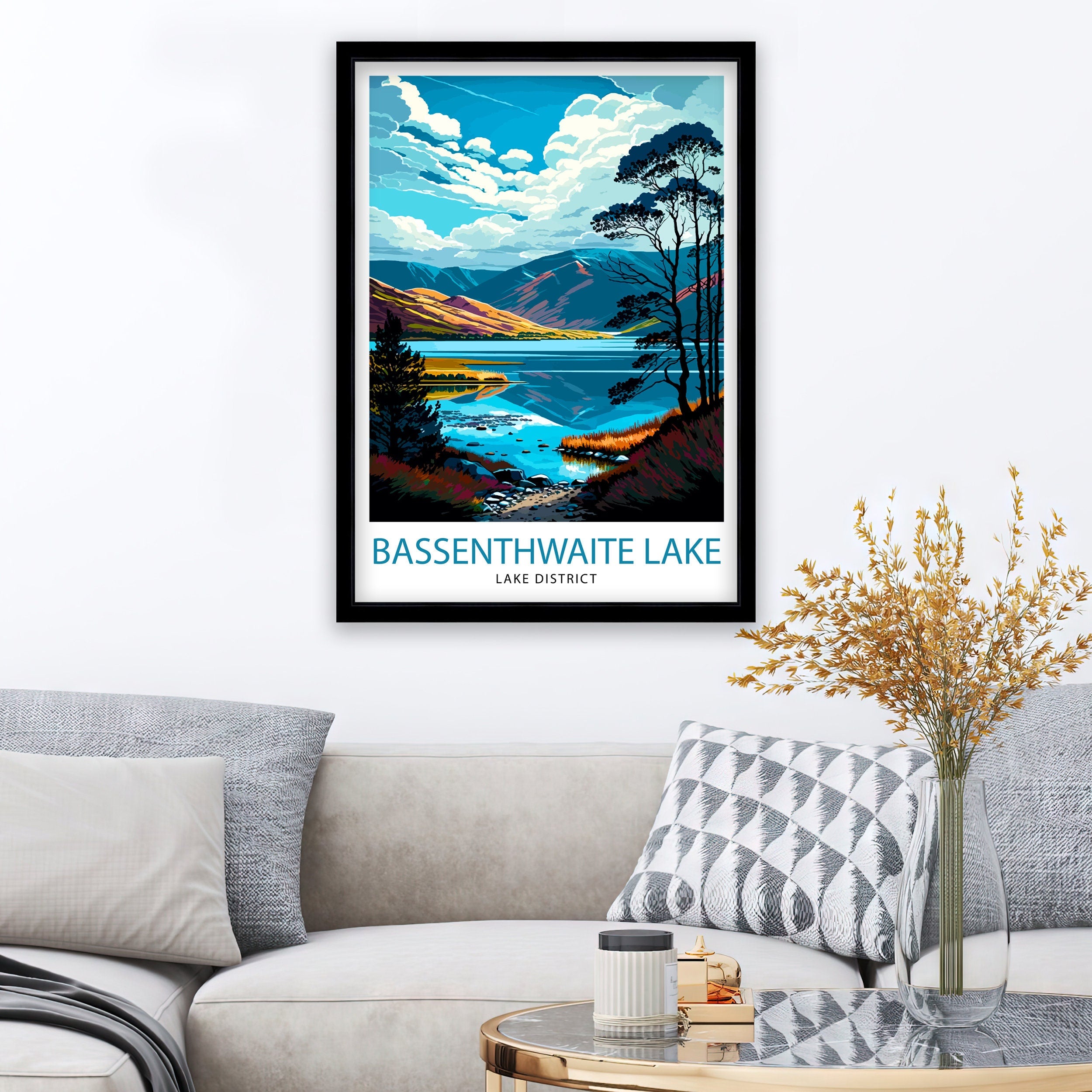 Bassenthwaite Lake Lake District Travel Print Lake District Wall Decor Lake District Home Living Decor Lake District Illustration