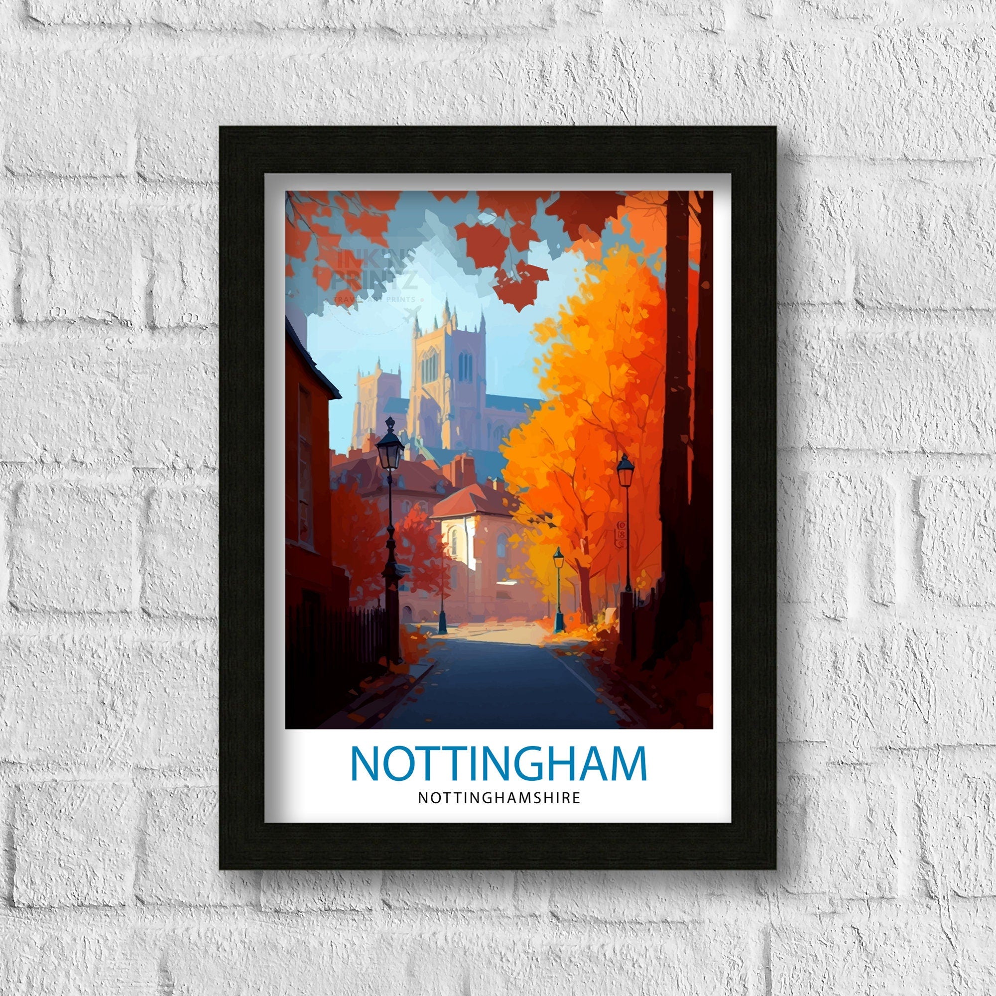 Nottingham Nottinghamshire Travel Print Nottingham Wall Decor Nottingham Poster UK Travel Prints Nottinghamshire Art Print Nottingham