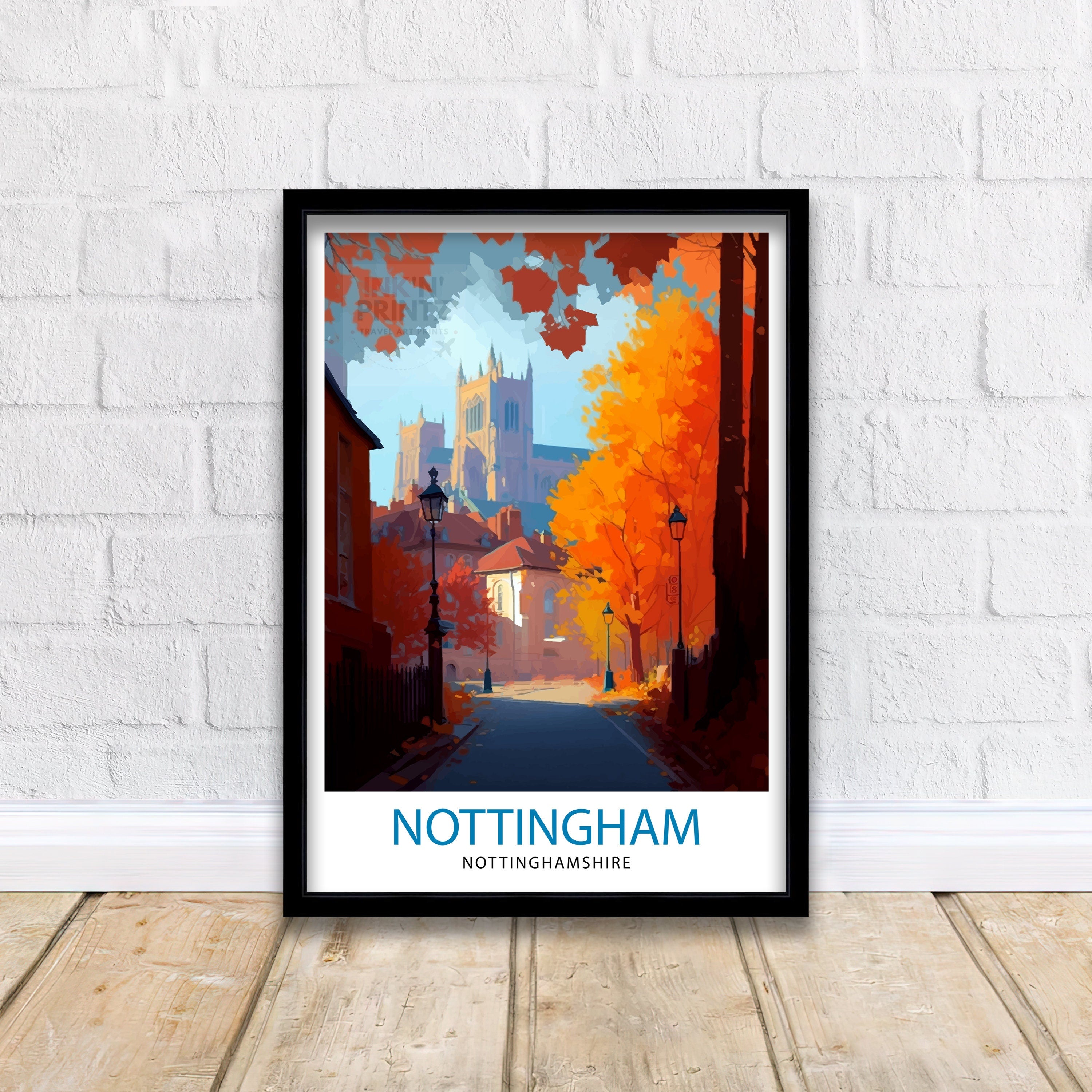 Nottingham Nottinghamshire Travel Print Nottingham Wall Decor Nottingham Poster UK Travel Prints Nottinghamshire Art Print Nottingham