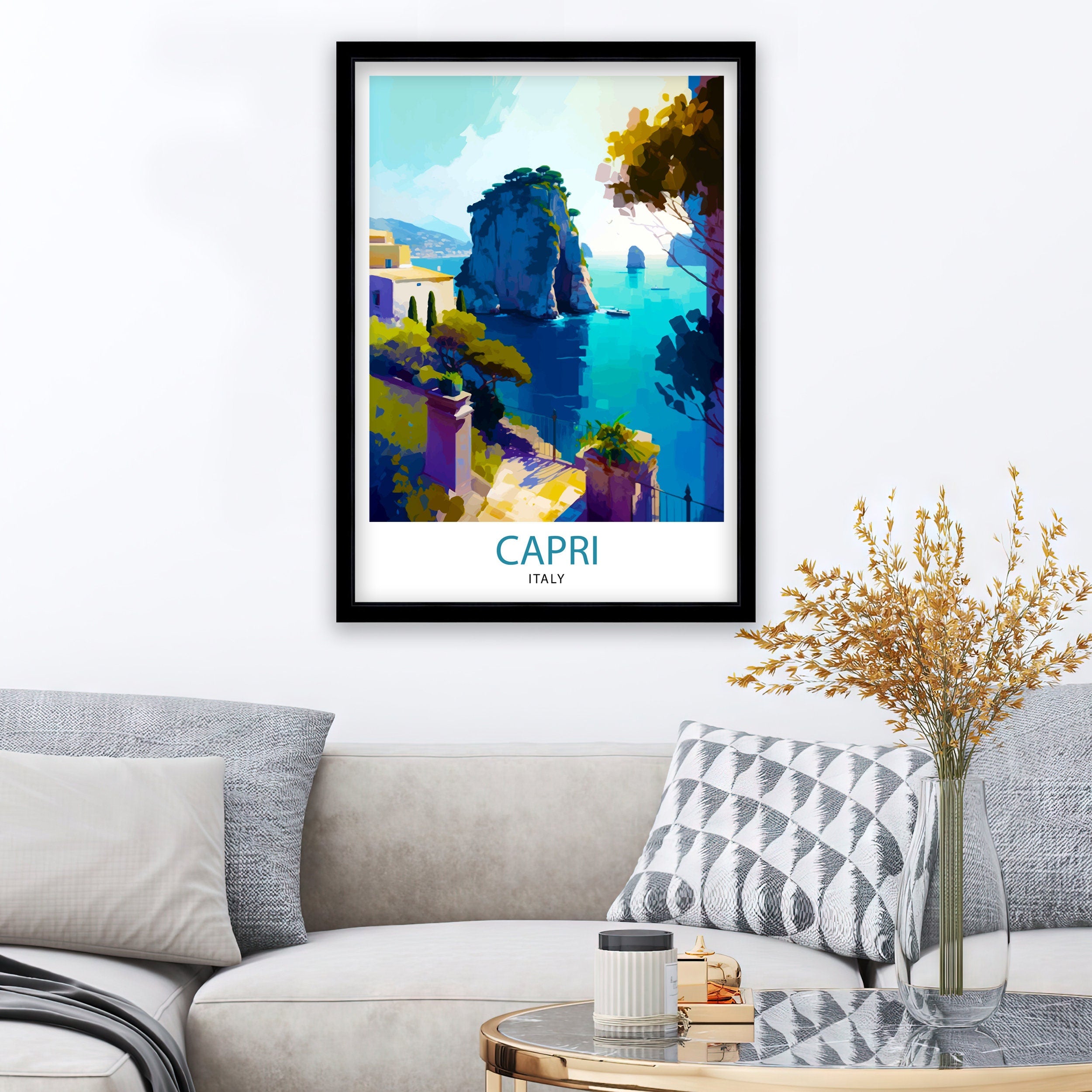 Capri Italy Travel Print Capri Wall Decor Capri Home Living Decor Capri Italy Illustration Travel Poster Gift for Capri Italy Home Decor