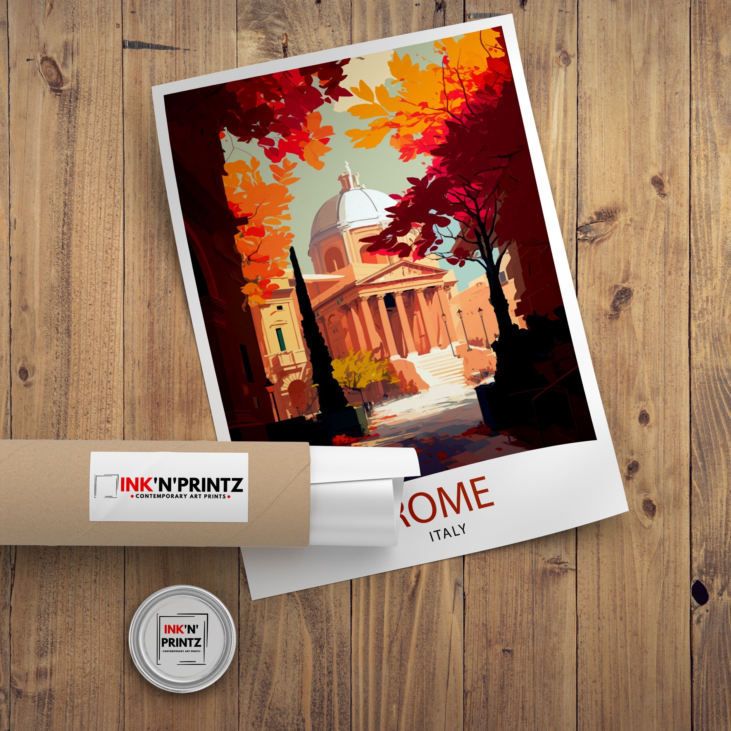 Rome Italy Travel Print: Colosseum, St. Peter's Basilica