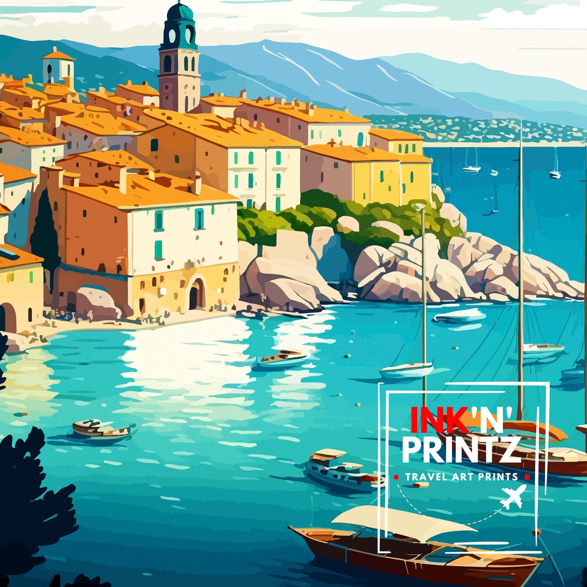 Antibes France Travel Print Antibes Wall Decor Antibes Home Living Decor Antibes France Illustration Travel Poster Gift for Antibes