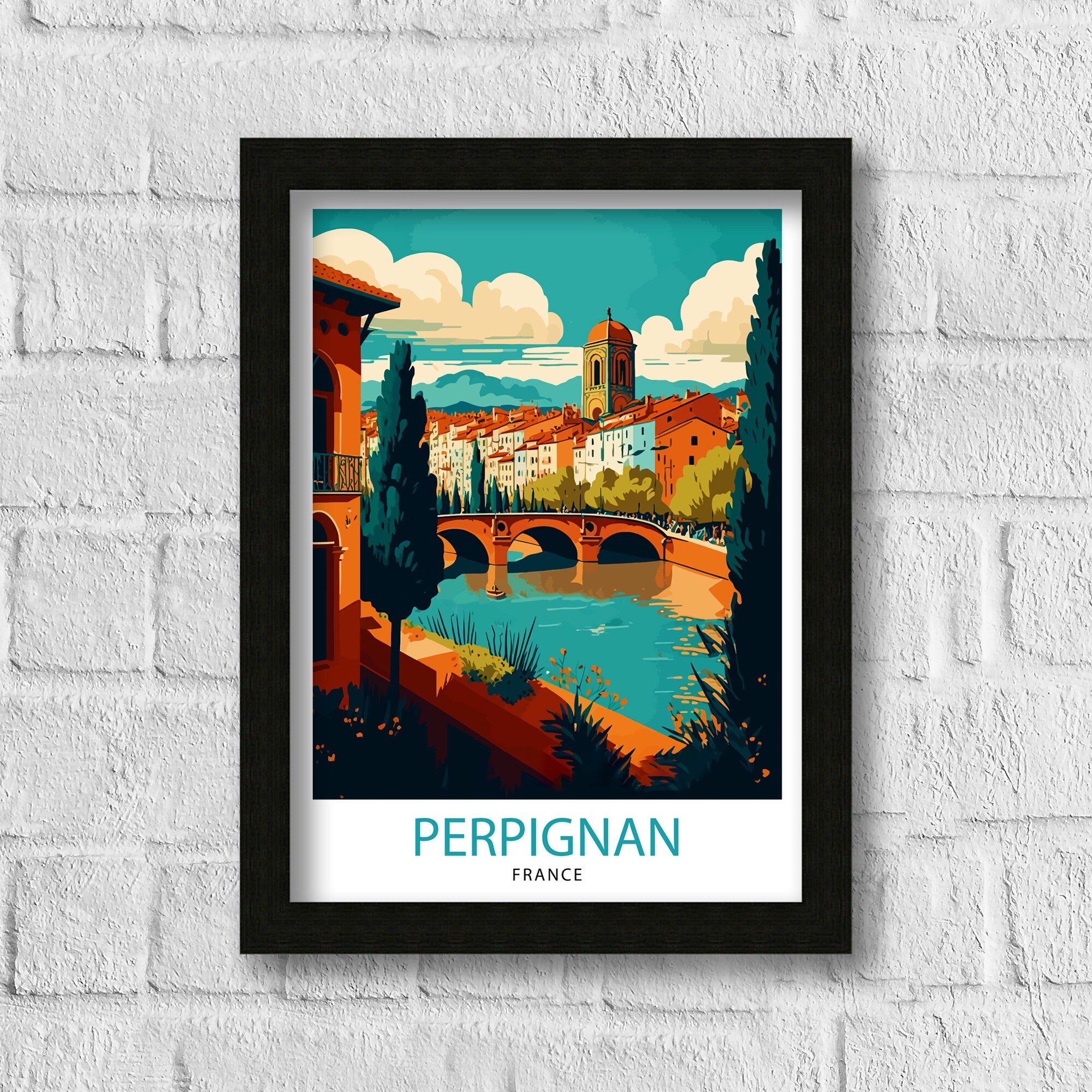Perpignan France Travel Print Perpignan Wall Decor Perpignan Home Living Decor Perpignan France Illustration Travel Poster Gift