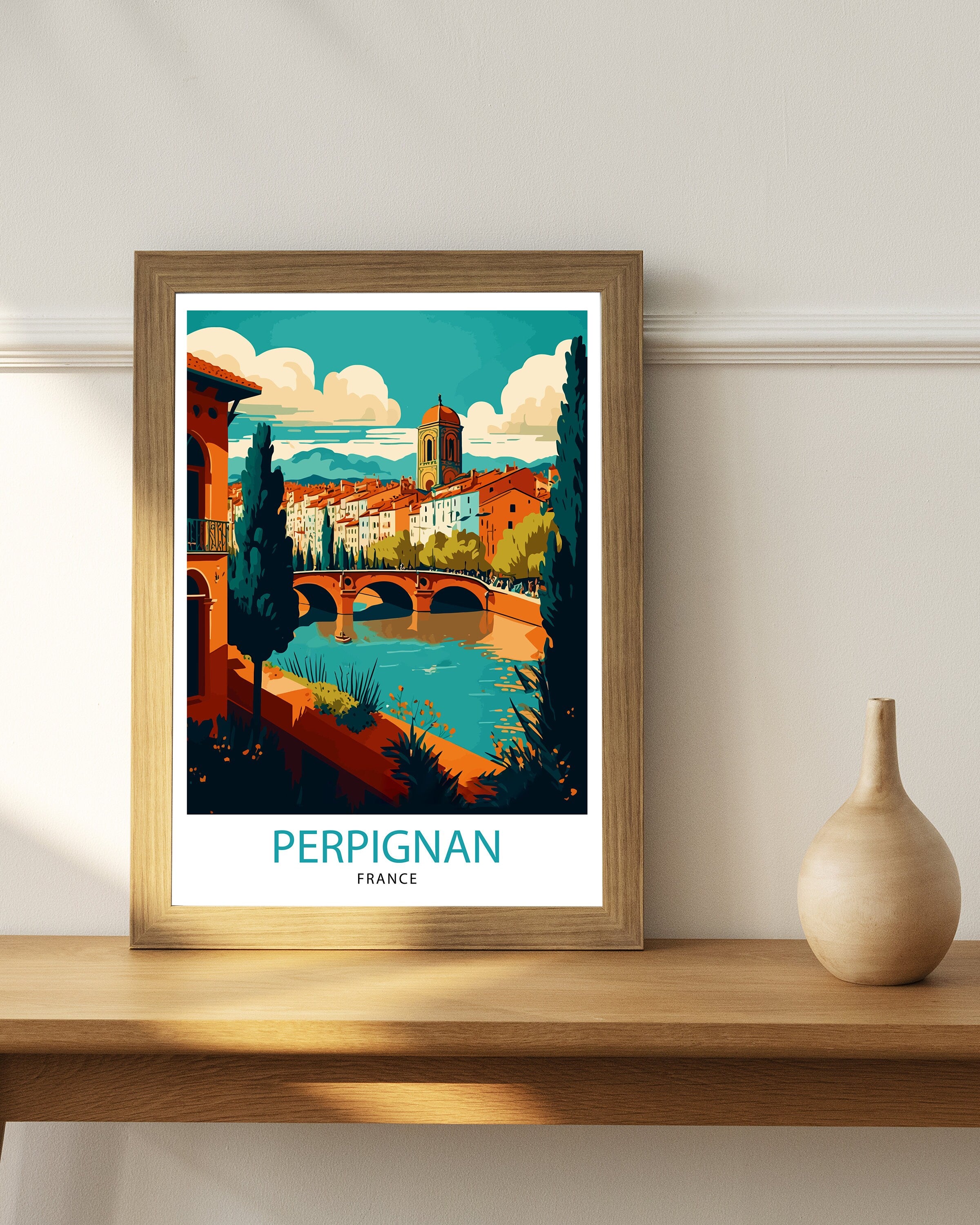 Perpignan France Travel Print Perpignan Wall Decor Perpignan Home Living Decor Perpignan France Illustration Travel Poster Gift