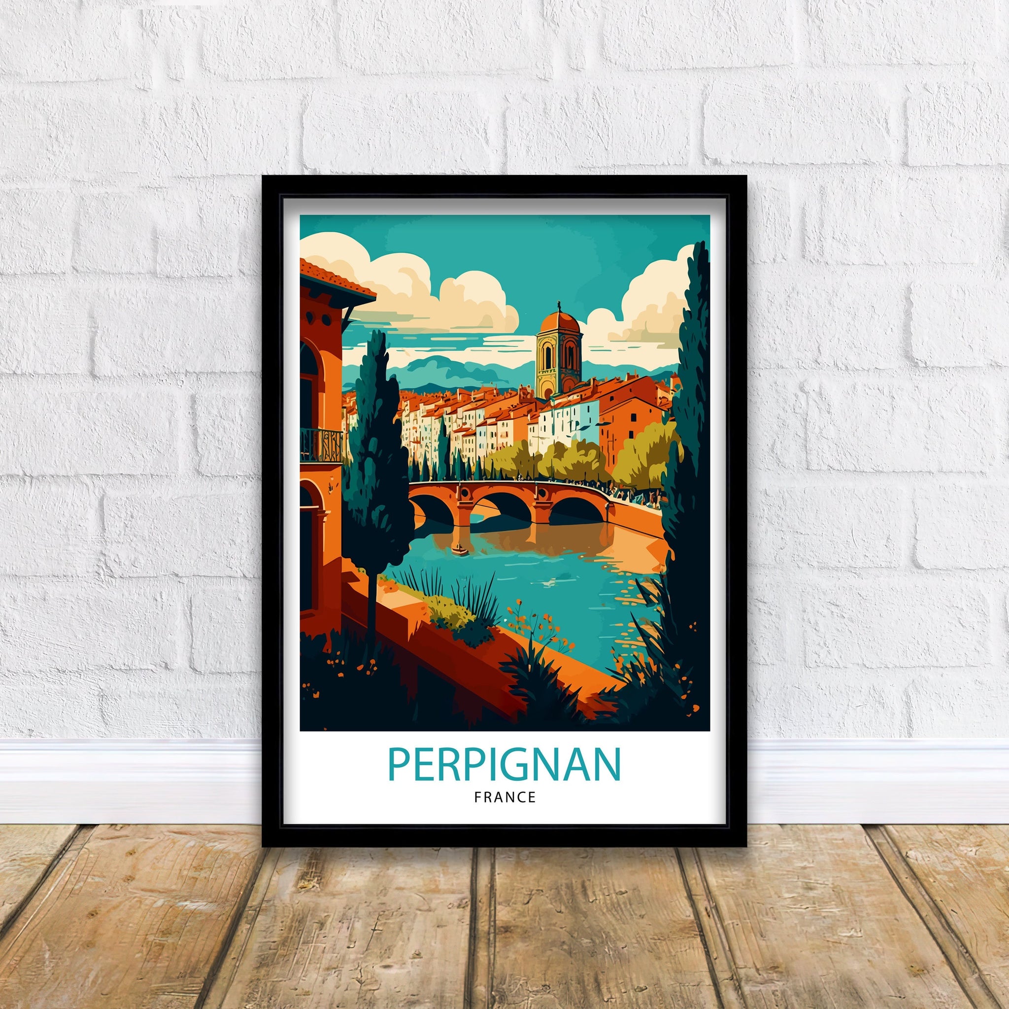 Perpignan France Travel Print Perpignan Wall Decor Perpignan Home Living Decor Perpignan France Illustration Travel Poster Gift