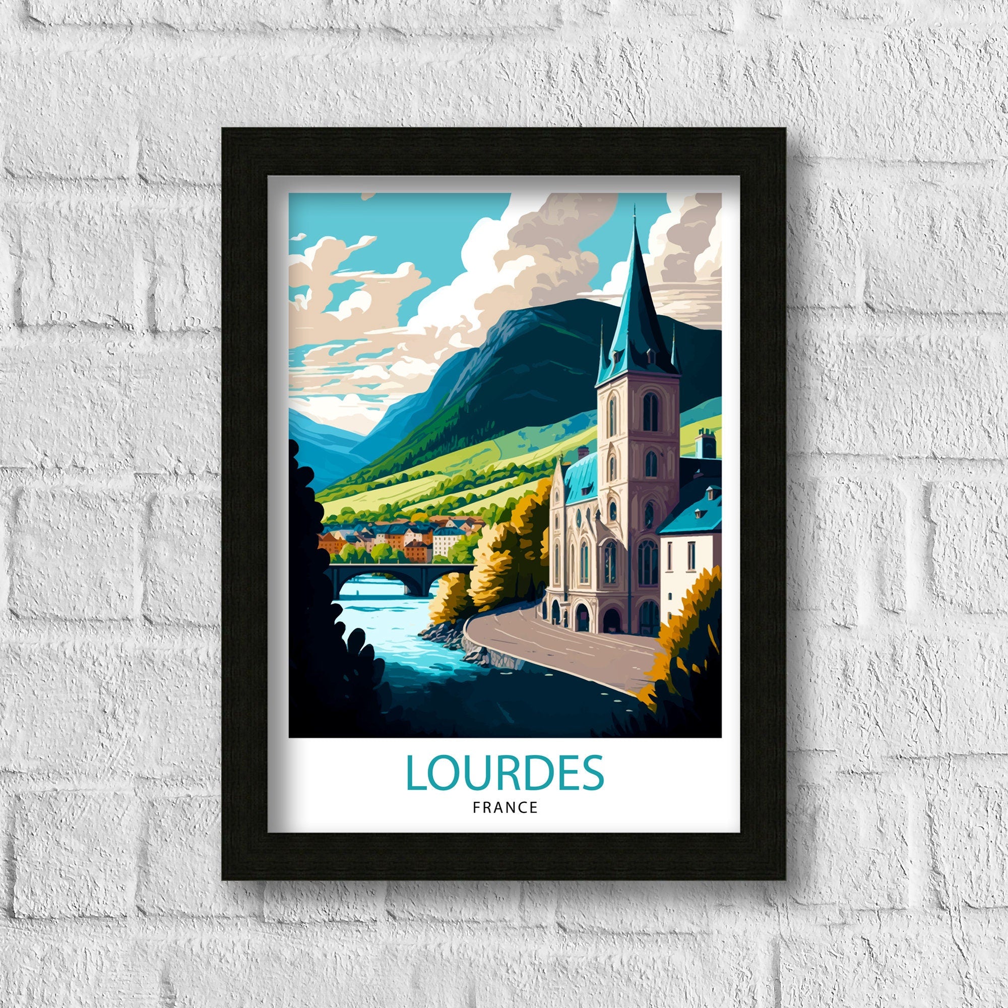 Lourdes France Travel Print Lourdes Wall Decor Lourdes Home Living Decor Lourdes France Illustration Travel Poster Gift for Lourdes France