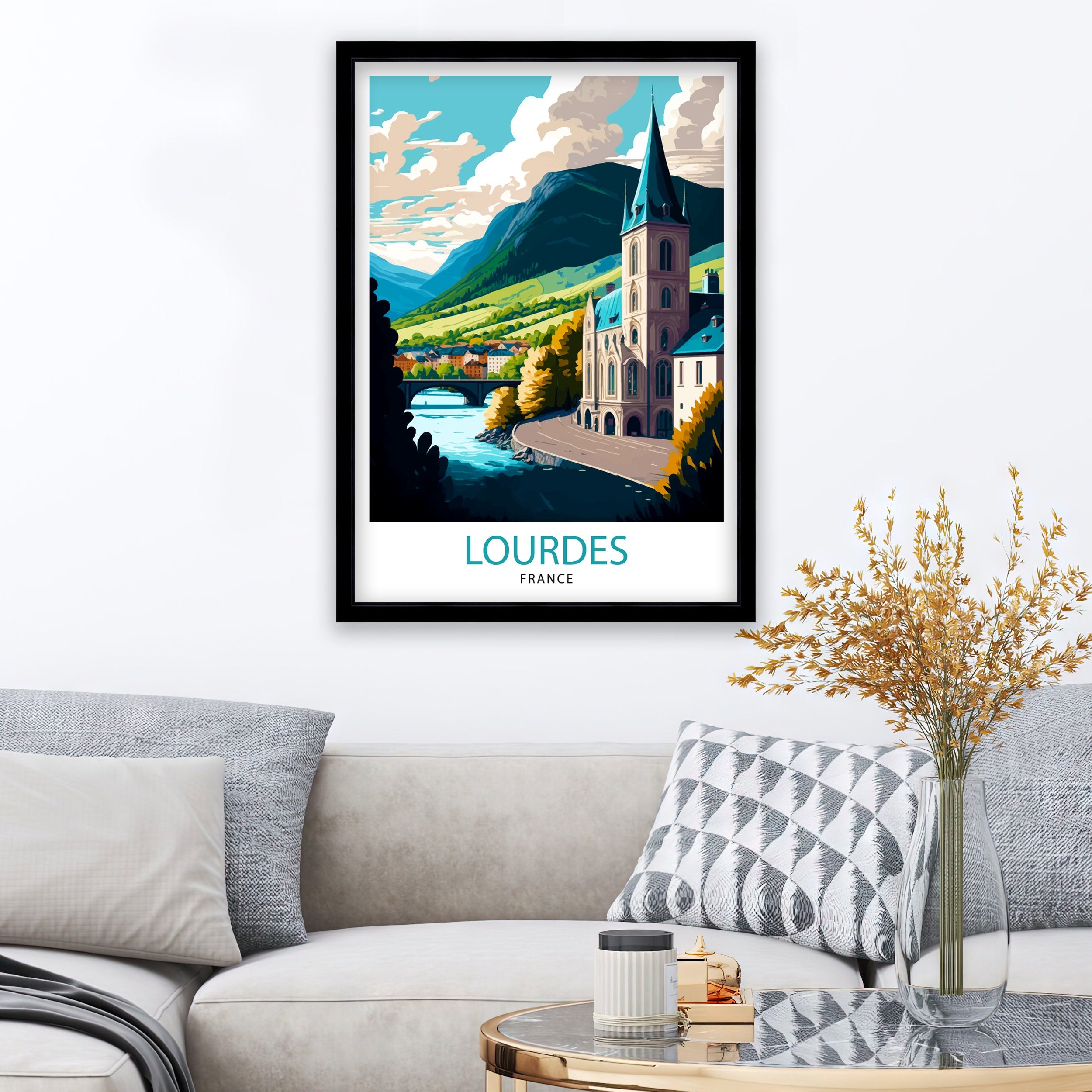 Lourdes France Travel Print Lourdes Wall Decor Lourdes Home Living Decor Lourdes France Illustration Travel Poster Gift for Lourdes France