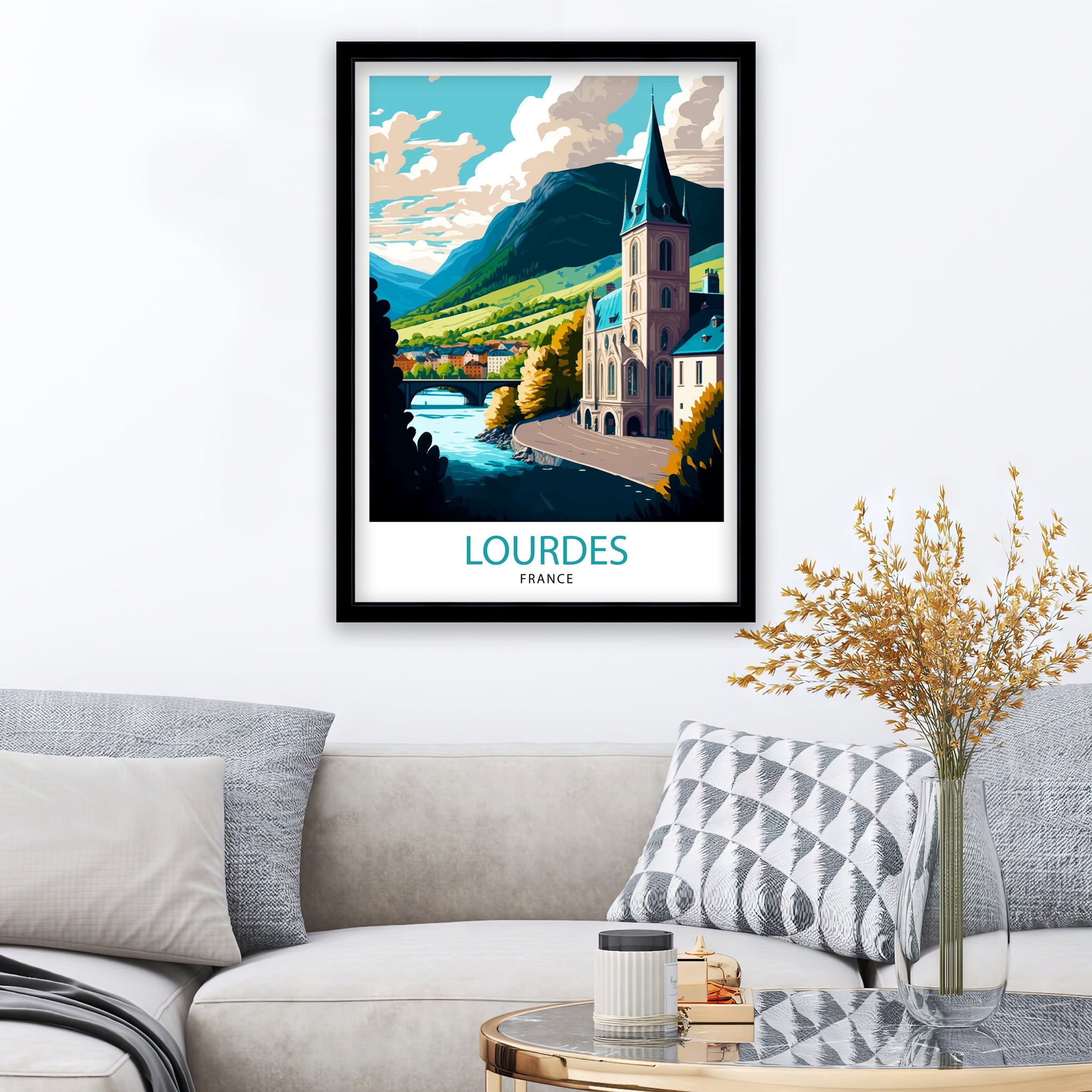 Lourdes France Travel Print Lourdes Wall Decor Lourdes Home Living Decor Lourdes France Illustration Travel Poster Gift for Lourdes France
