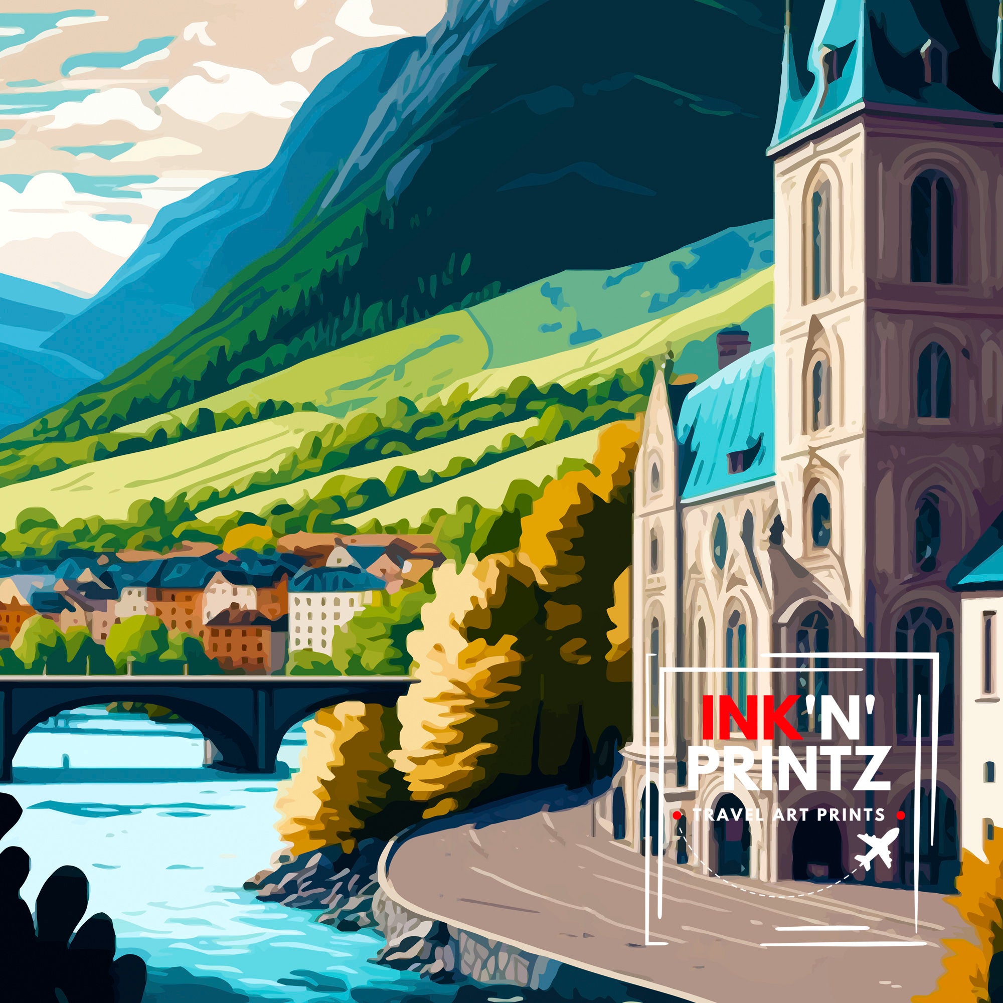 Lourdes France Travel Print Lourdes Wall Decor Lourdes Home Living Decor Lourdes France Illustration Travel Poster Gift for Lourdes France
