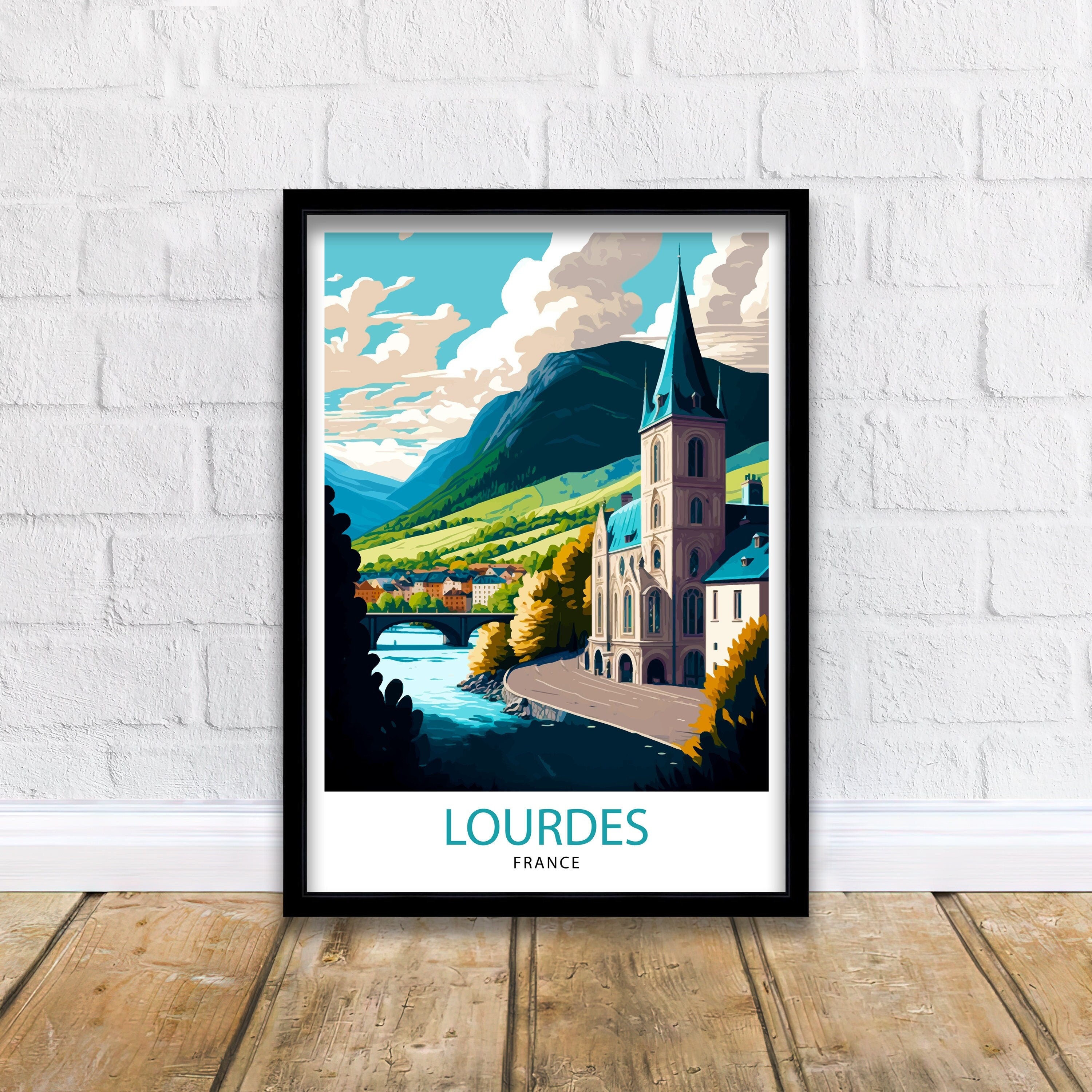 Lourdes France Travel Print Lourdes Wall Decor Lourdes Home Living Decor Lourdes France Illustration Travel Poster Gift for Lourdes France