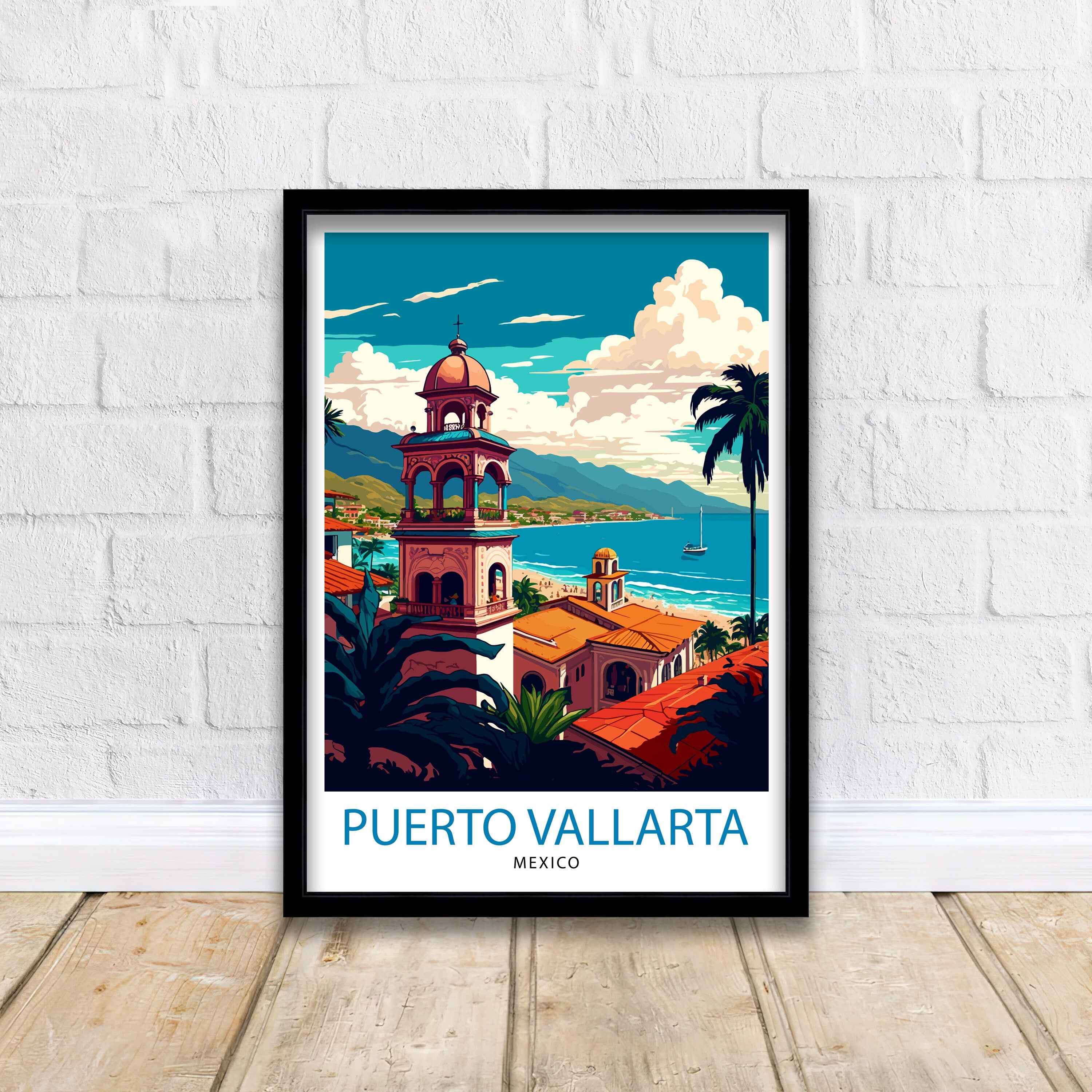 Puerto Vallarta Travel Print Puerto Vallarta Wall Decor Puerto Vallarta Home Living Decor Puerto Vallarta Illustration Travel Poster