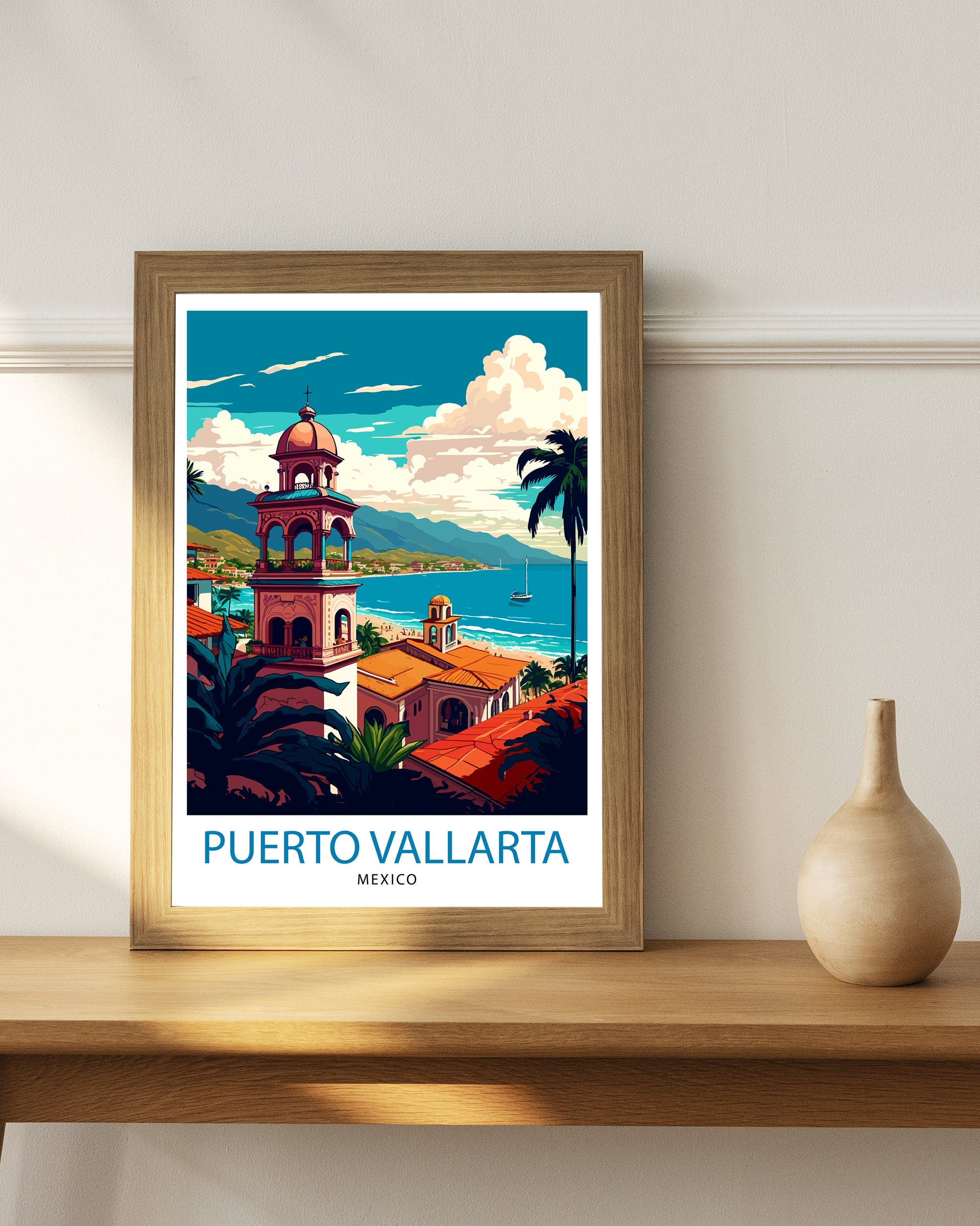 Puerto Vallarta Travel Print Puerto Vallarta Wall Decor Puerto Vallarta Home Living Decor Puerto Vallarta Illustration Travel Poster