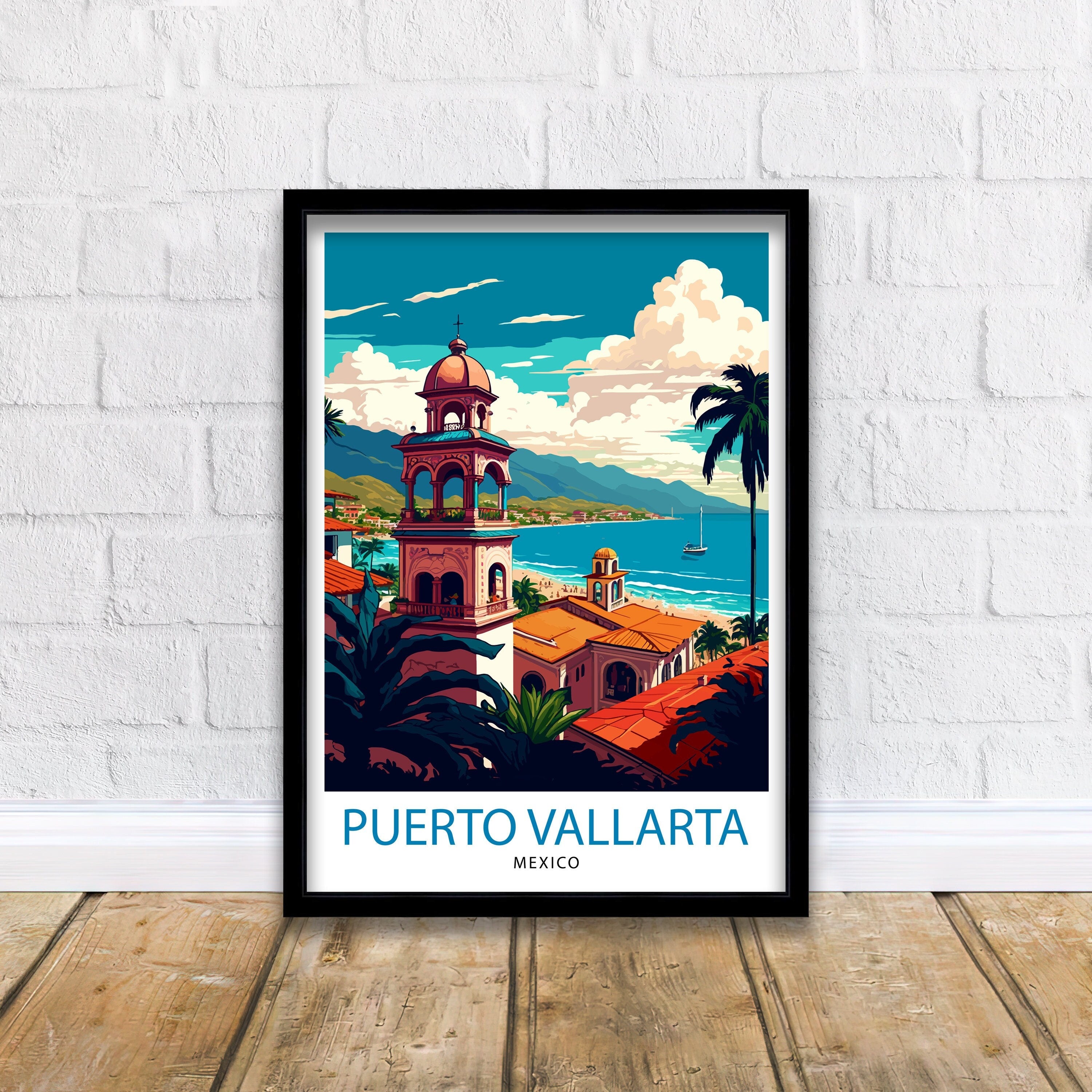 Puerto Vallarta Travel Print Puerto Vallarta Wall Decor Puerto Vallarta Home Living Decor Puerto Vallarta Illustration Travel Poster
